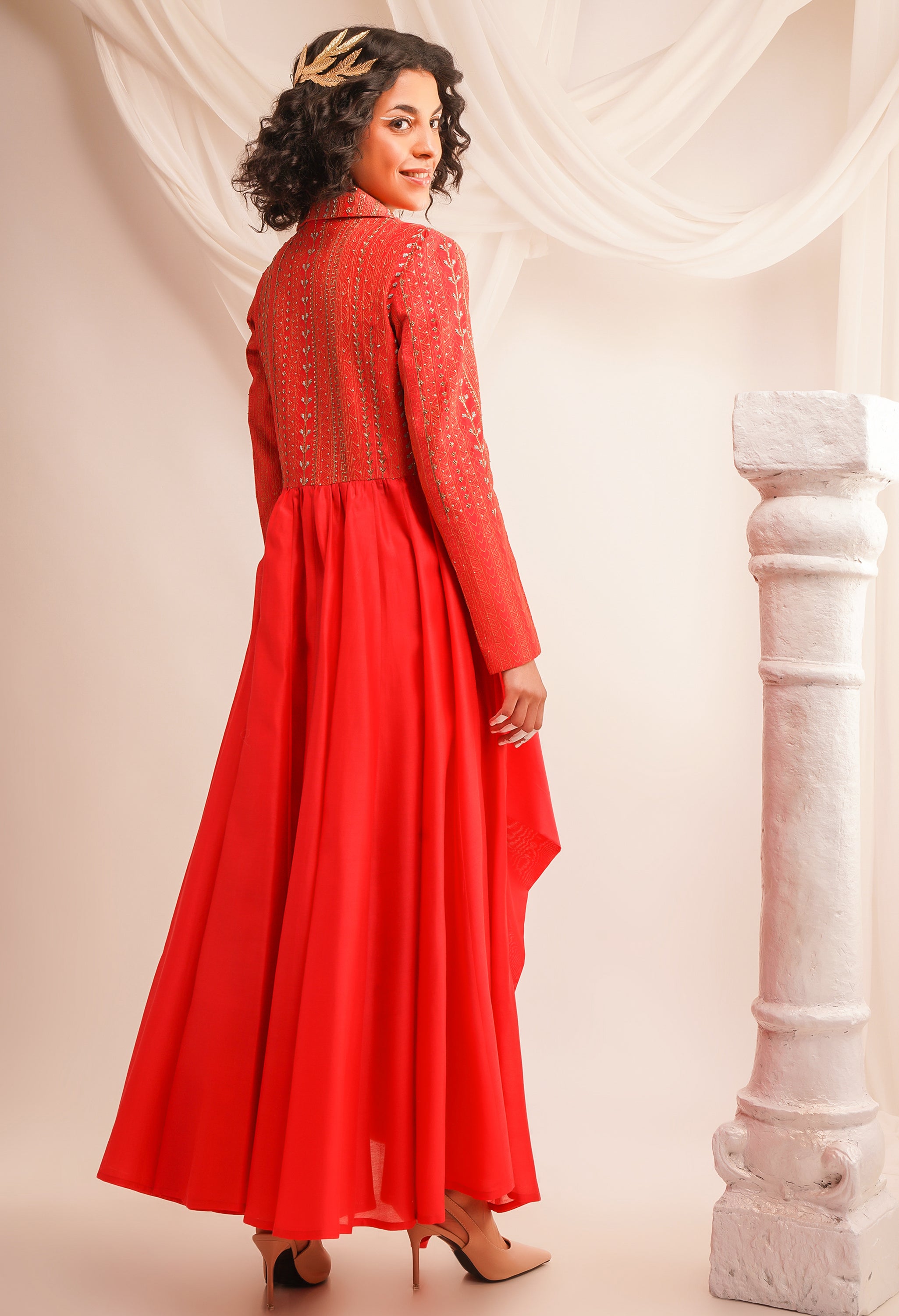 TEXTURED EMBROIDERED BIKER ANARKALI WITH PANTS