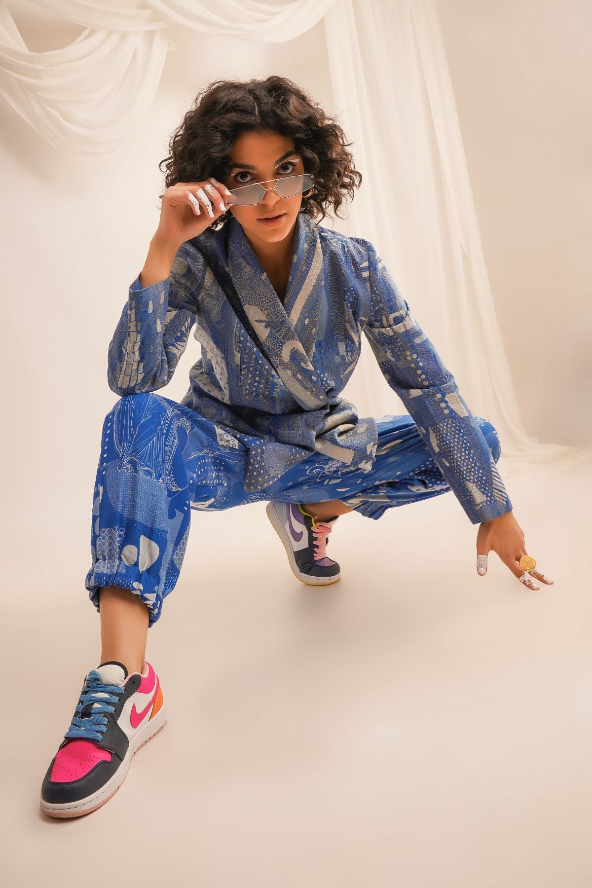 GOLD ZARI QUILTED JACKET WITH PRINTED JOGGERS