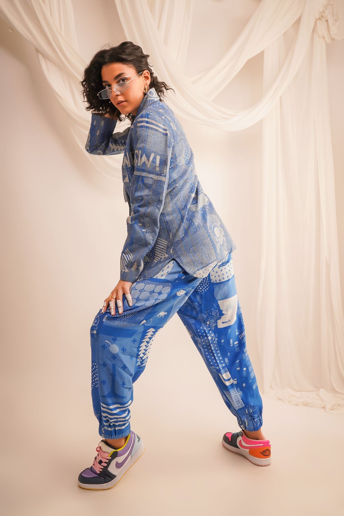 GOLD ZARI QUILTED JACKET WITH PRINTED JOGGERS