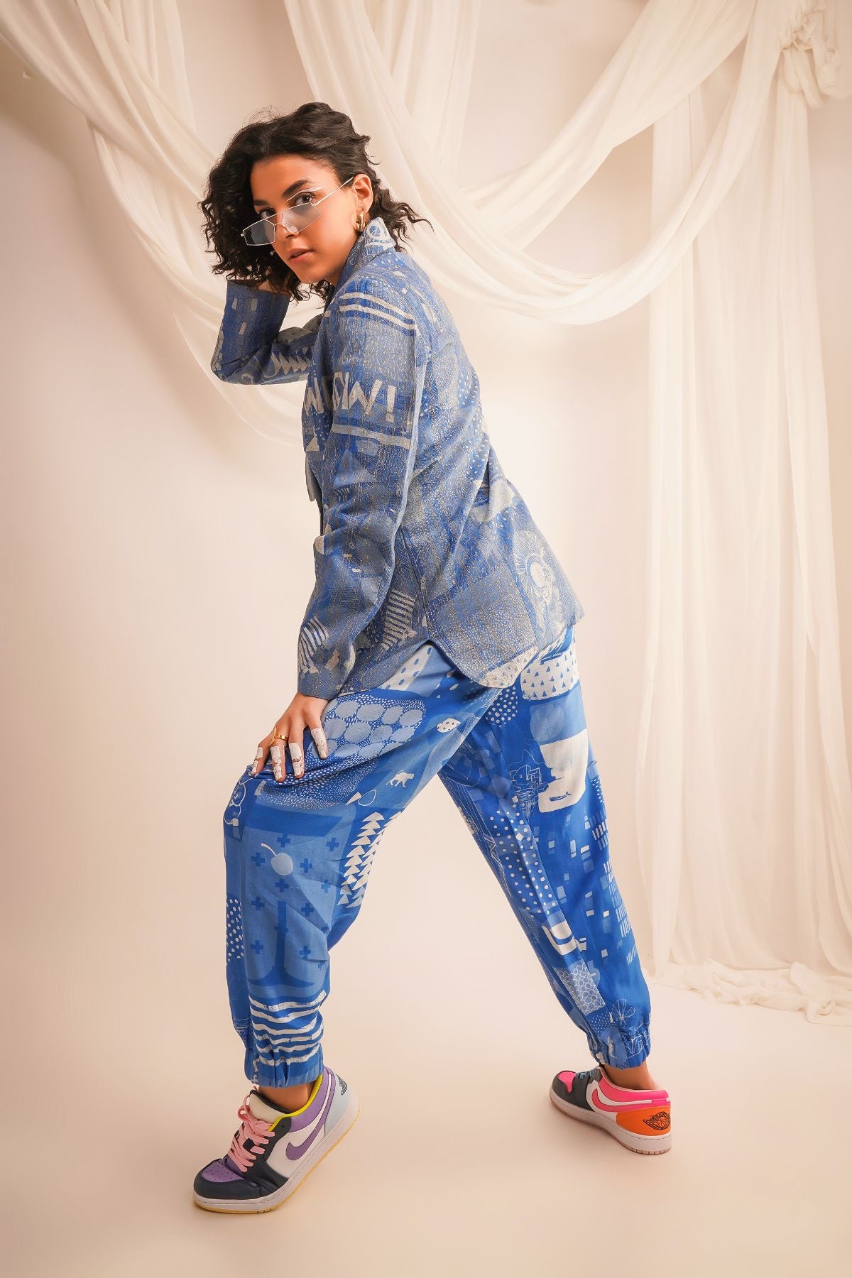 GOLD ZARI QUILTED JACKET WITH PRINTED JOGGERS