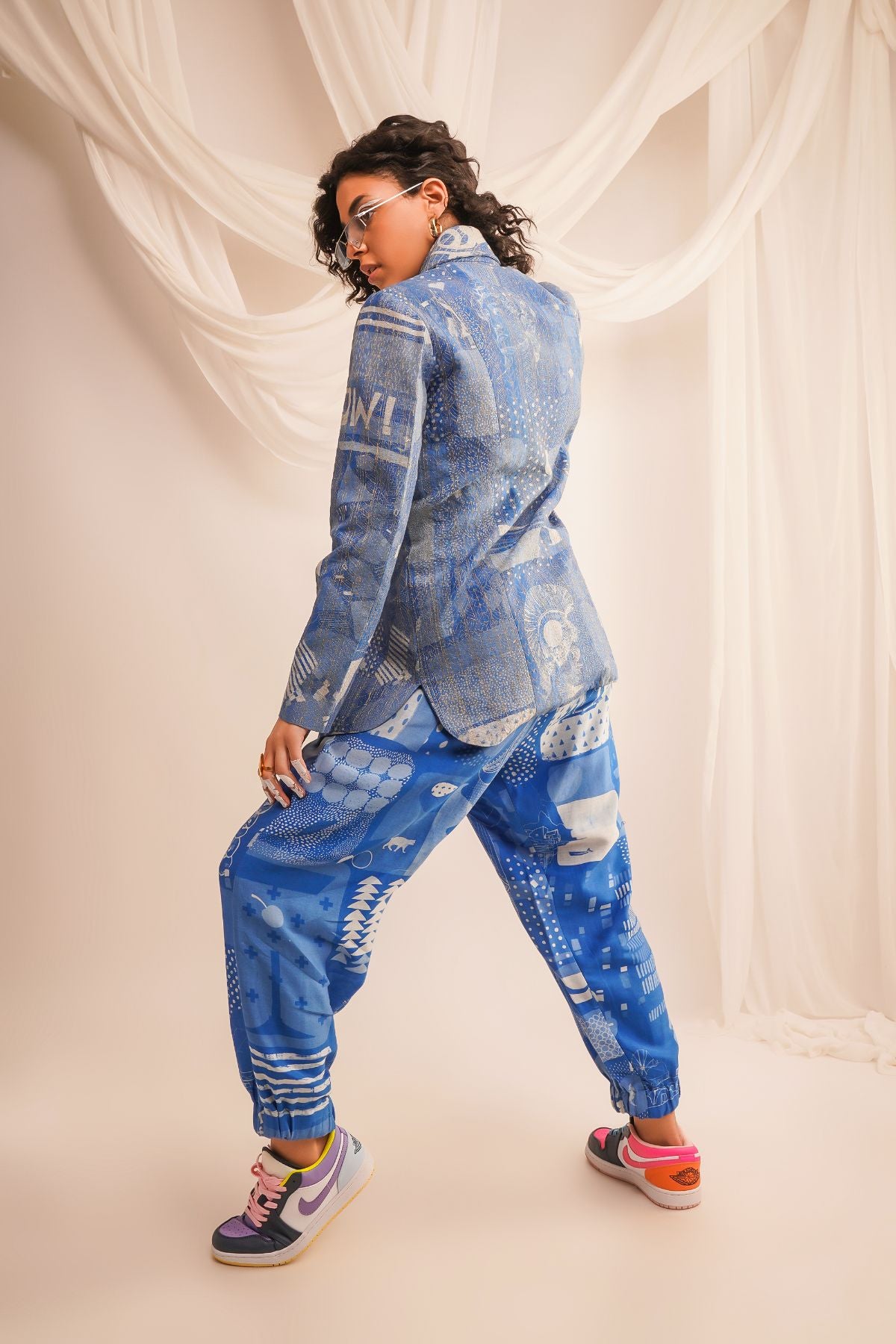 GOLD ZARI QUILTED JACKET WITH PRINTED JOGGERS