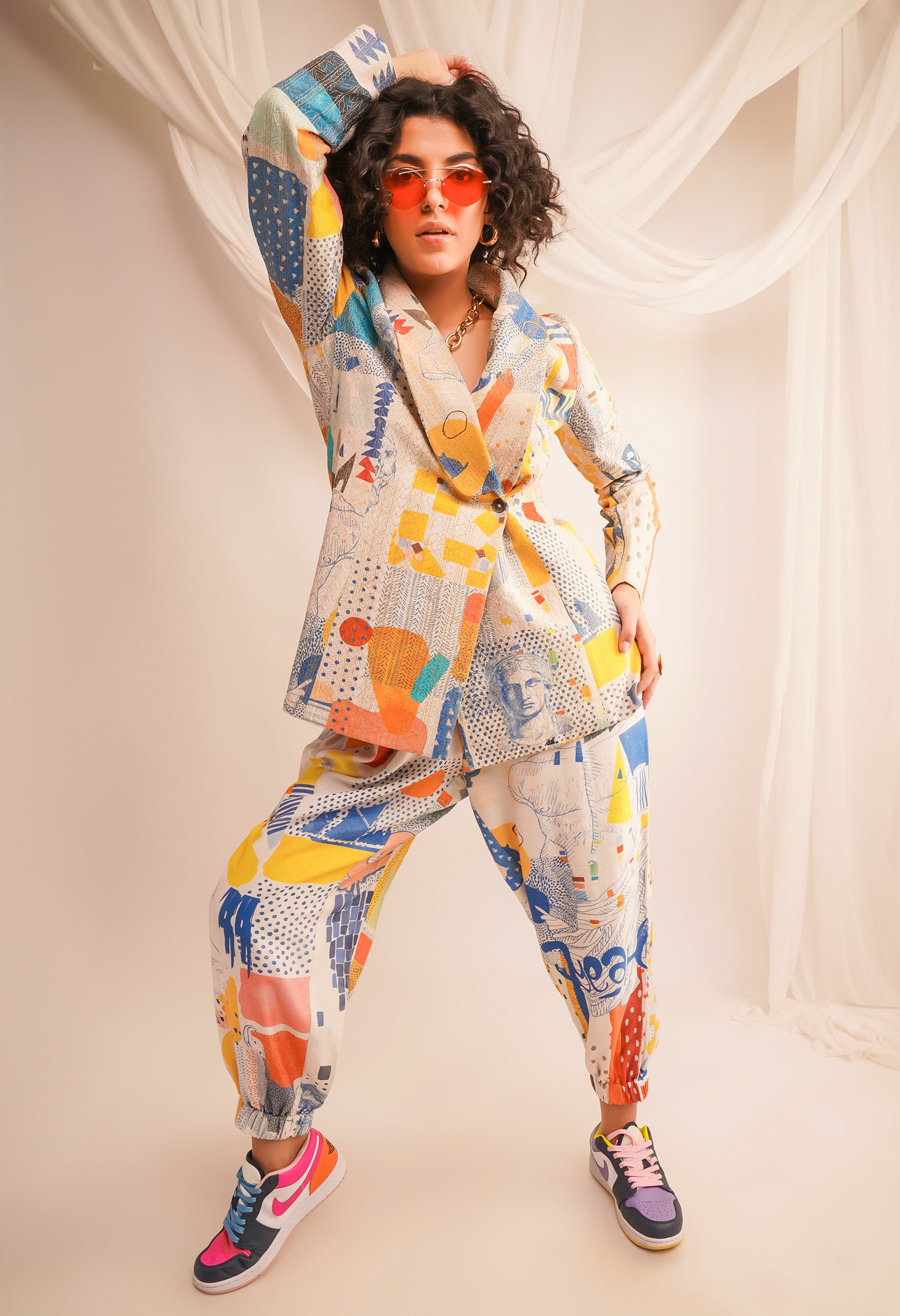 GOLD ZARI QUILTED JACKET WITH PRINTED JOGGERS