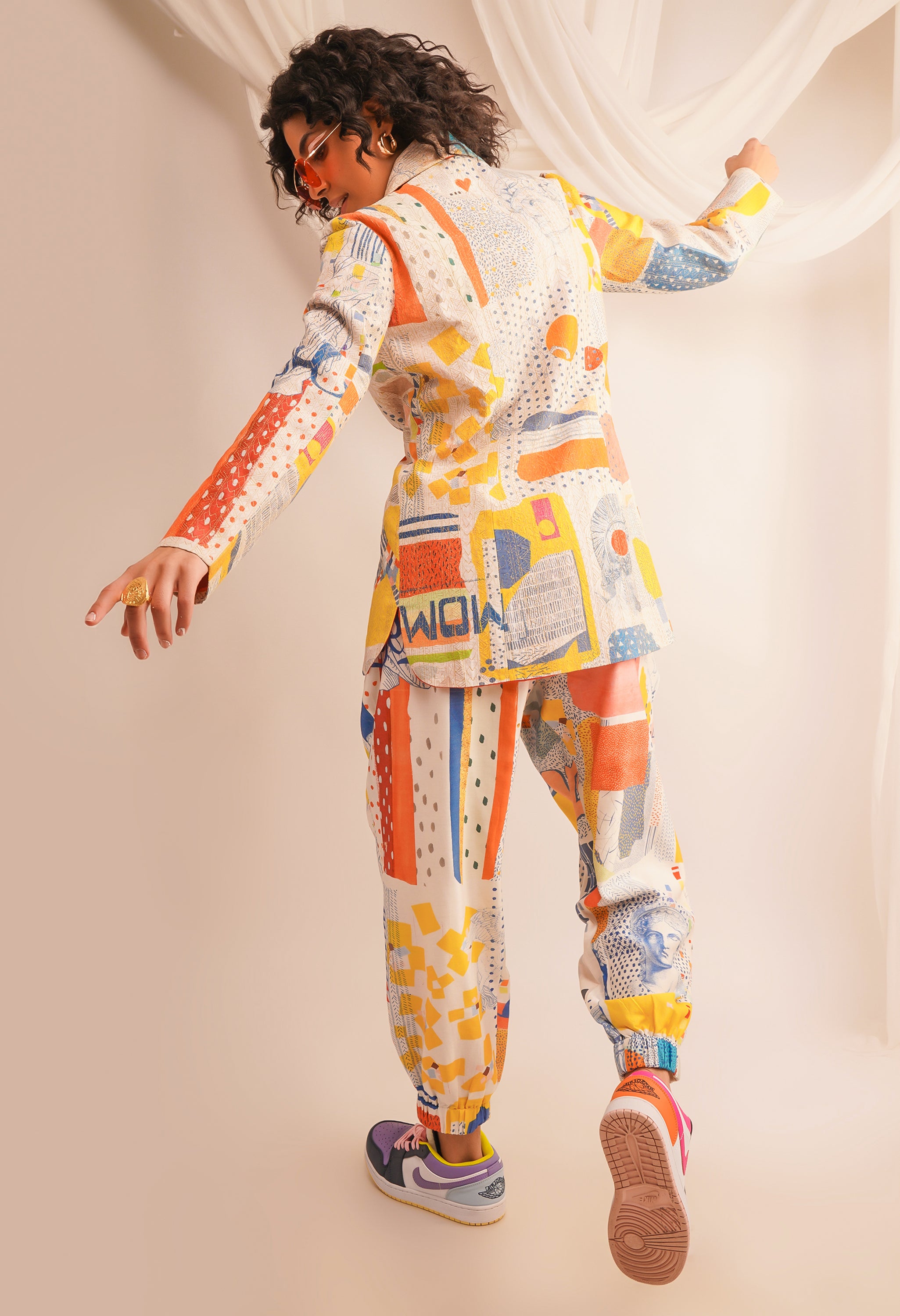 GOLD ZARI QUILTED JACKET WITH PRINTED JOGGERS