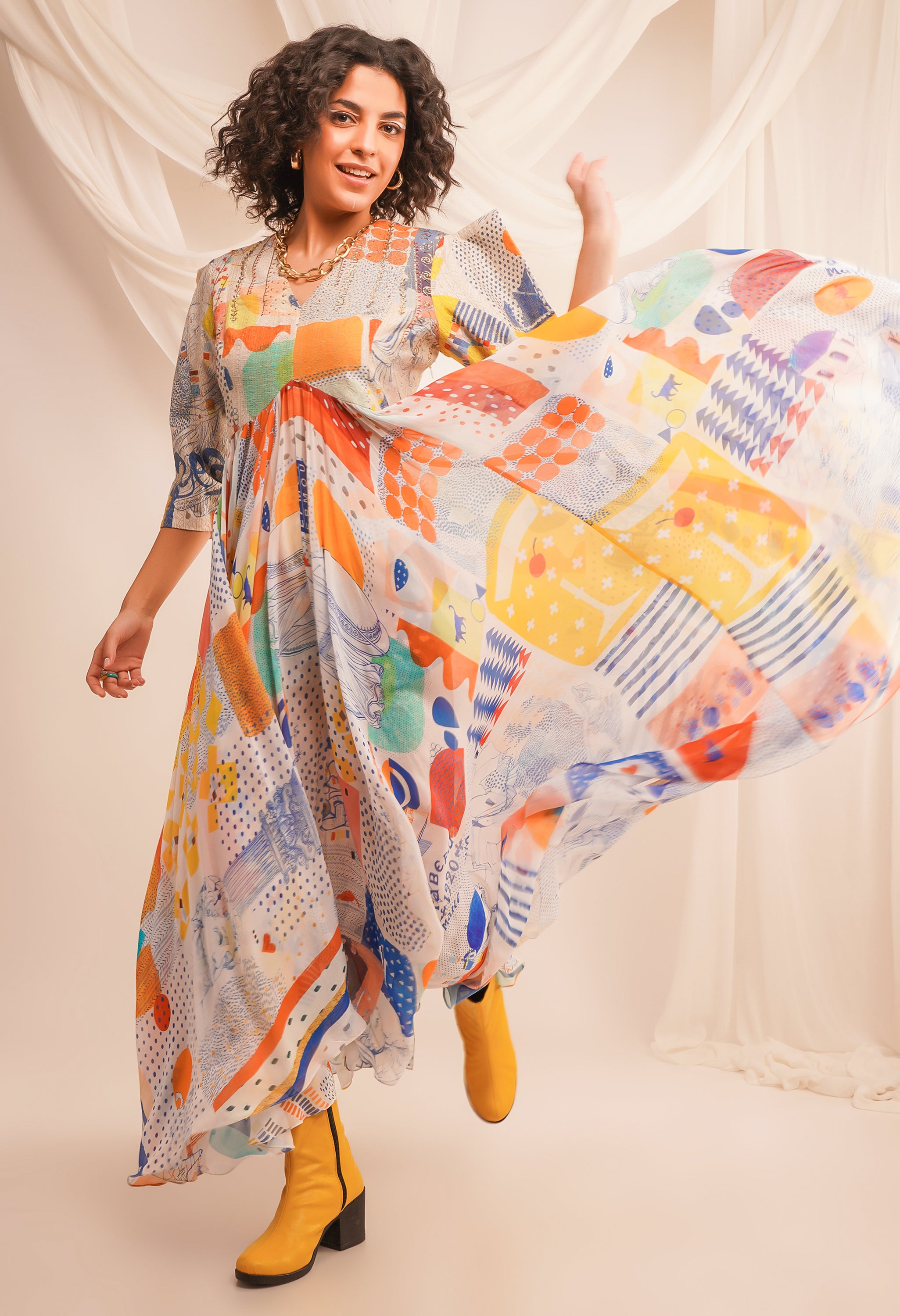 ZARI QUILTED YOKE ANARKALI + PANTS