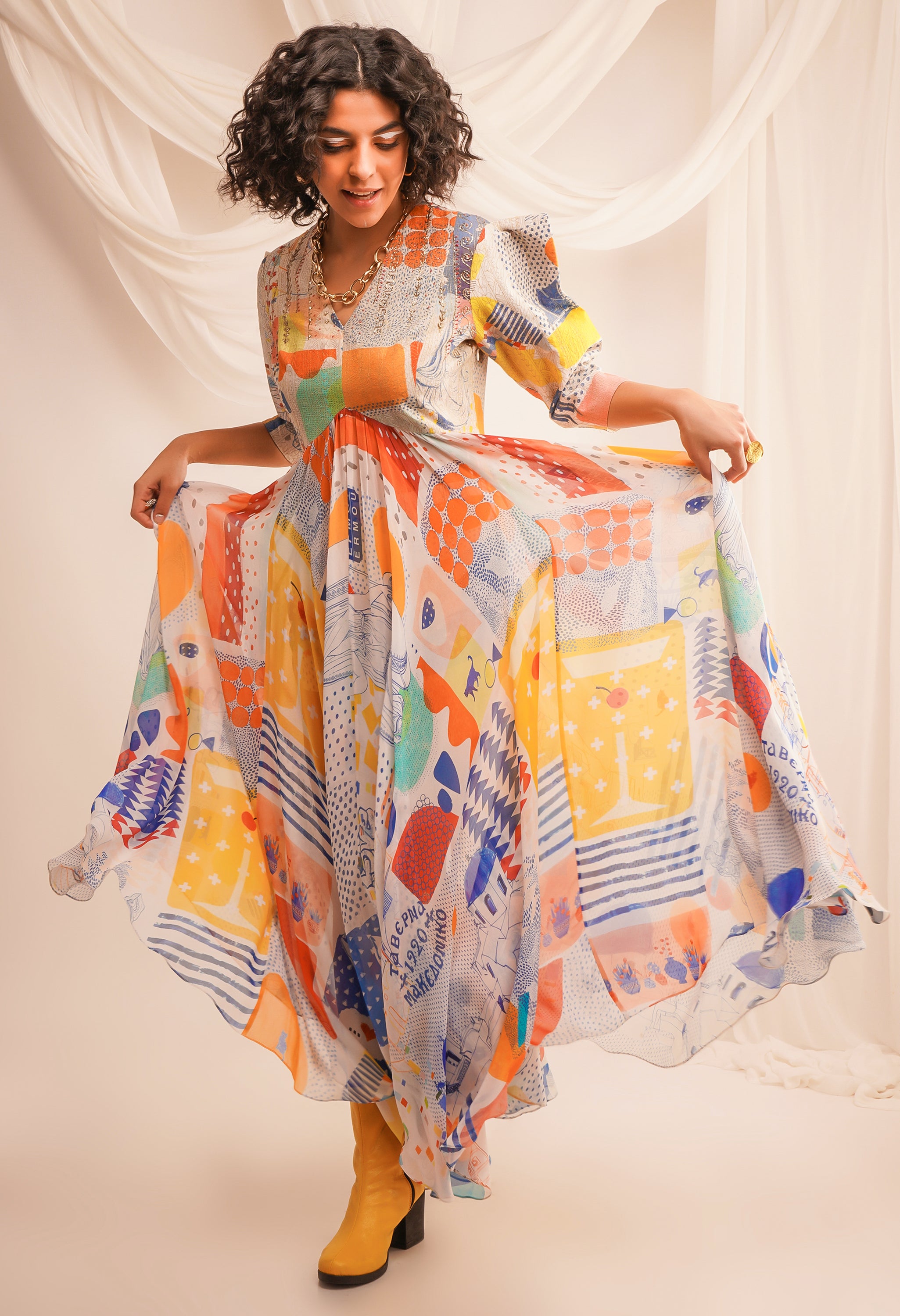 ZARI QUILTED YOKE ANARKALI + PANTS