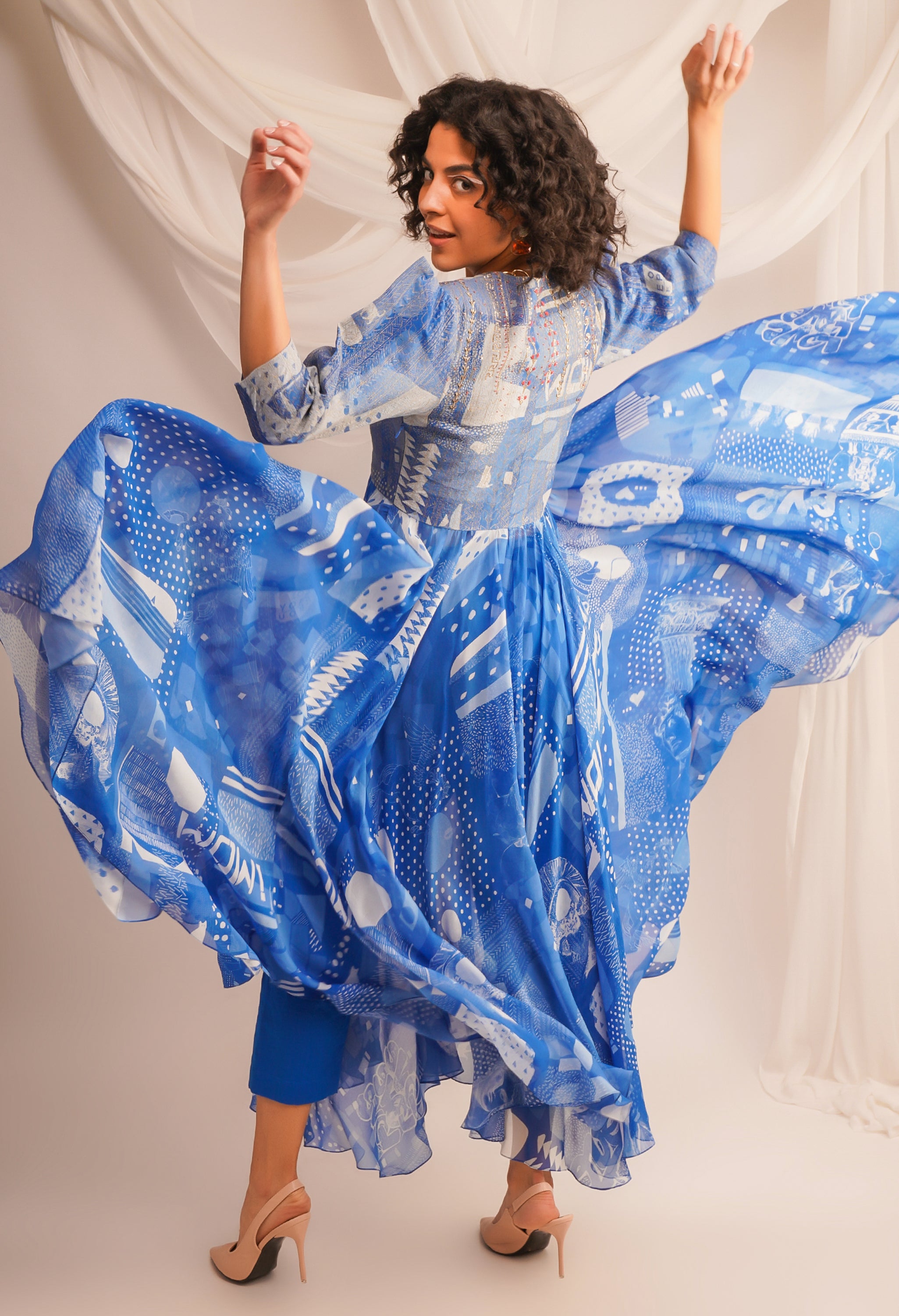 ZARI QUILTED YOKE ANARKALI + PANTS