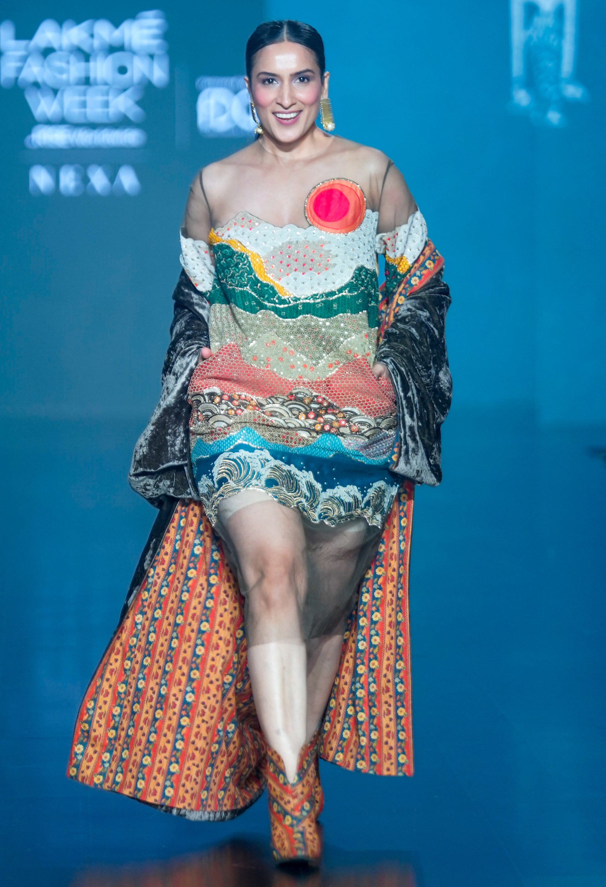 LANDSCAPE EMBROIDERED NET SHIFT DRESS