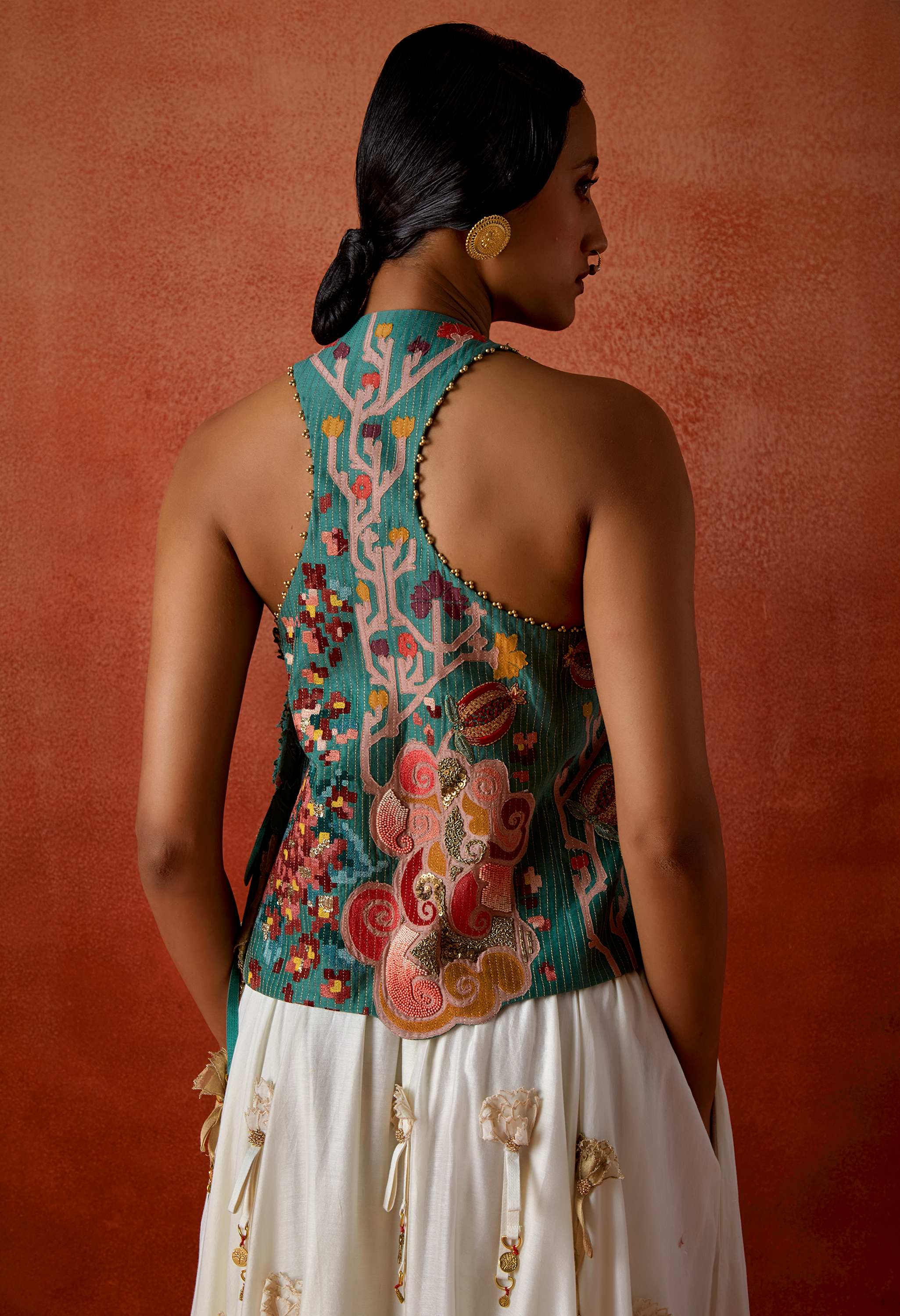 EMB ENGINEERED COWL RACER BACK JACKET + 3D FLOWER SKIRT