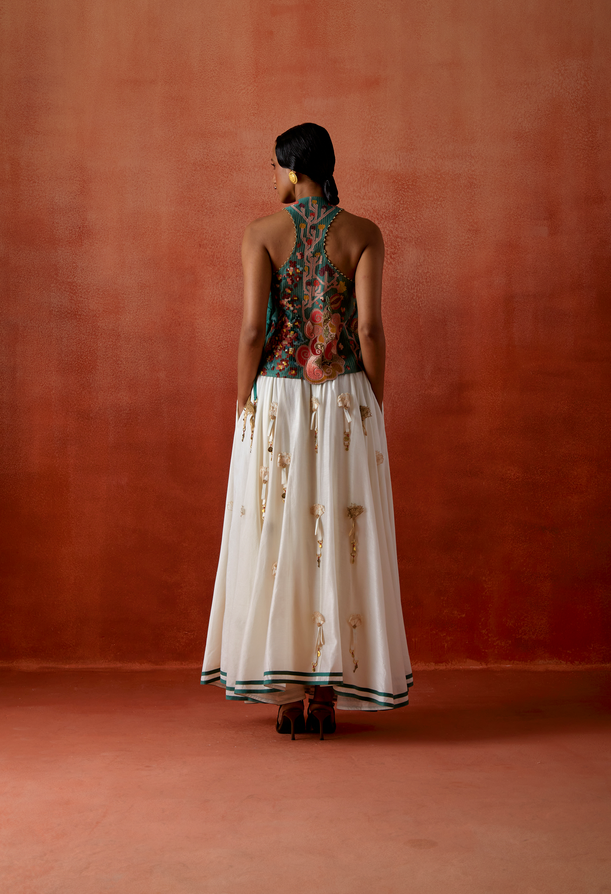 EMB ENGINEERED COWL RACER BACK JACKET + 3D FLOWER SKIRT