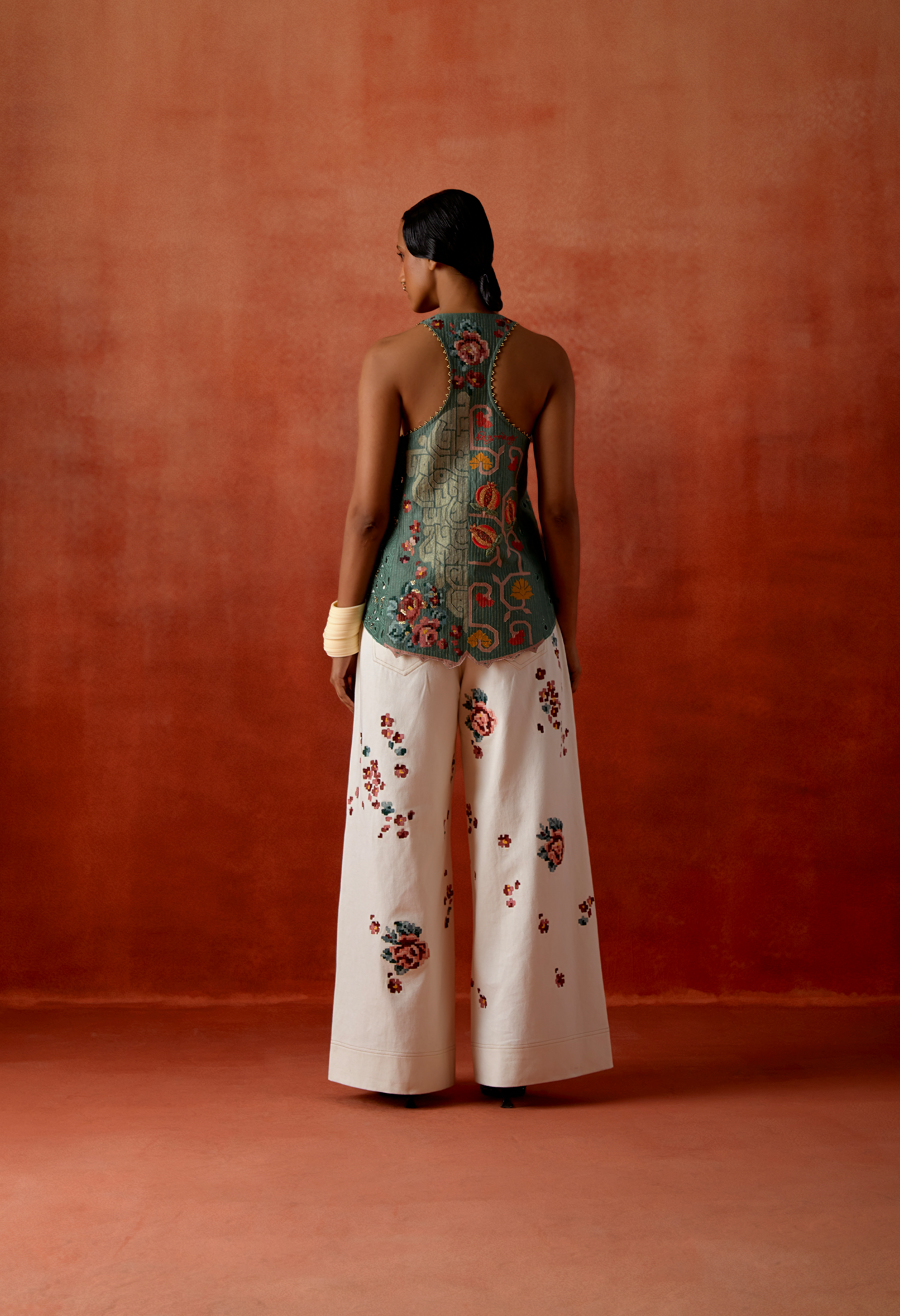 EMB RACERBACK ANGRAKHA STYLE JACKET WITH EMB DENIM PANTS