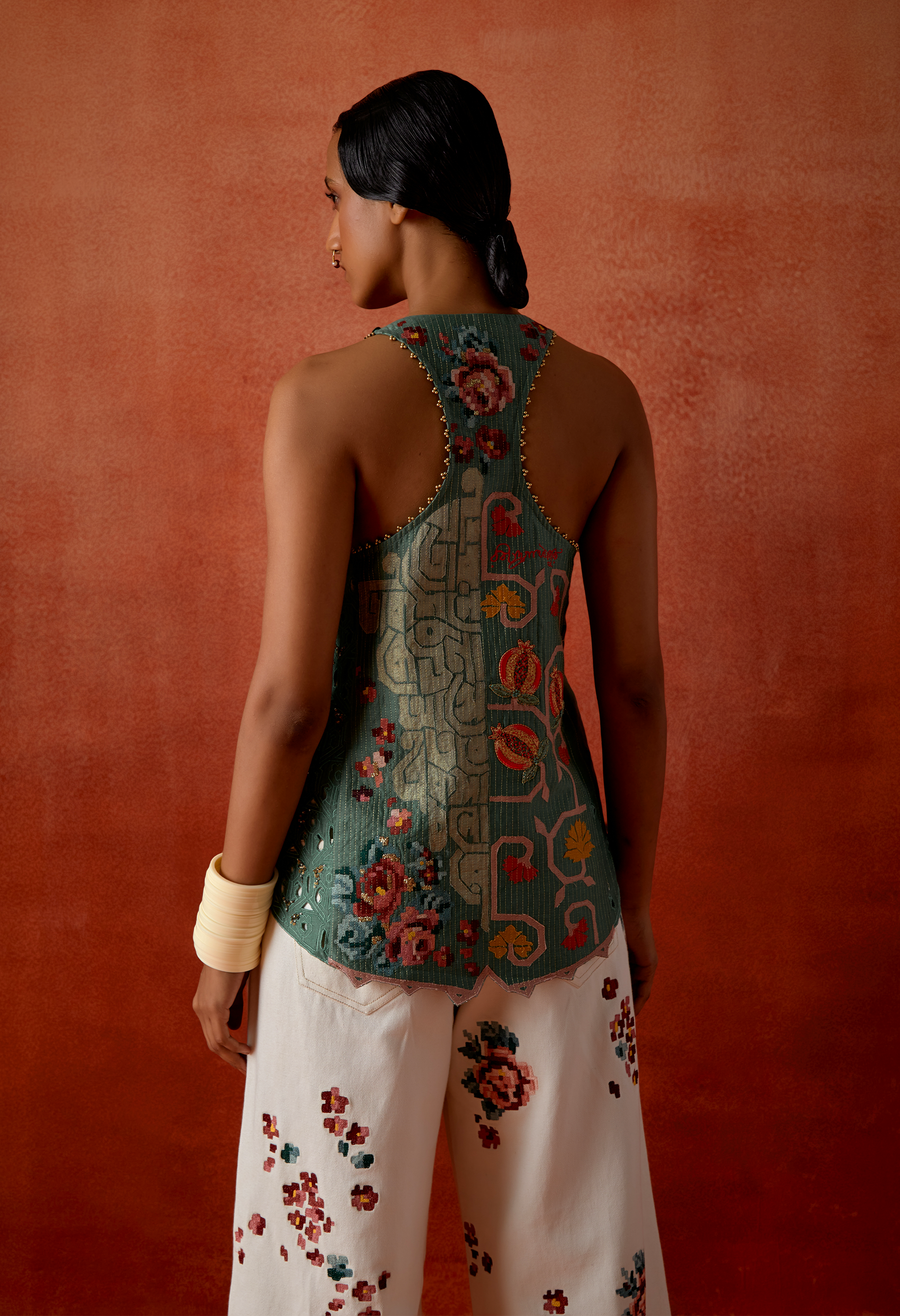 EMB RACERBACK ANGRAKHA STYLE JACKET WITH EMB DENIM PANTS