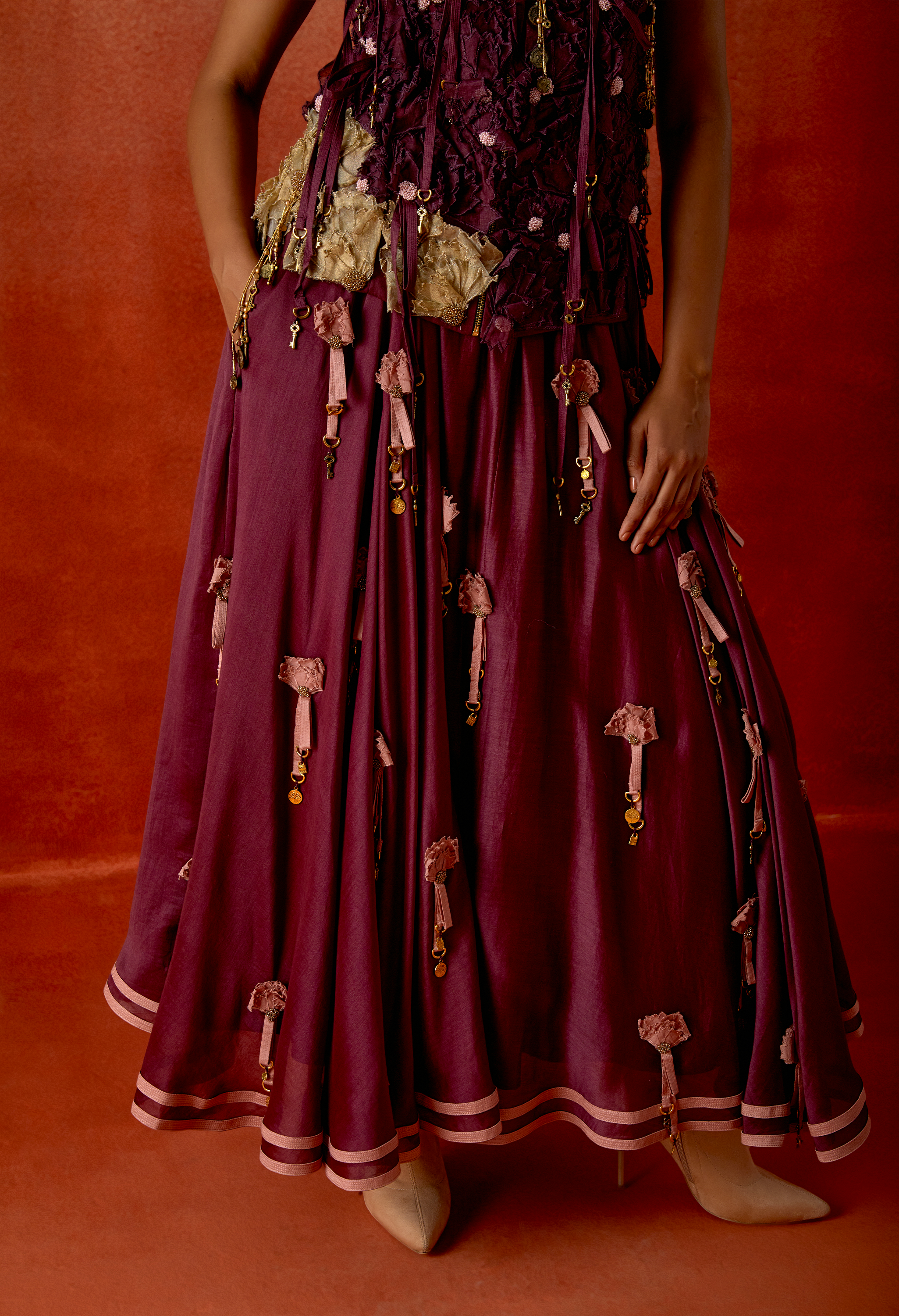 3D FLOWER RACER BACK JACKET WITH EMB FLOWER CIRCULAR SKIRT