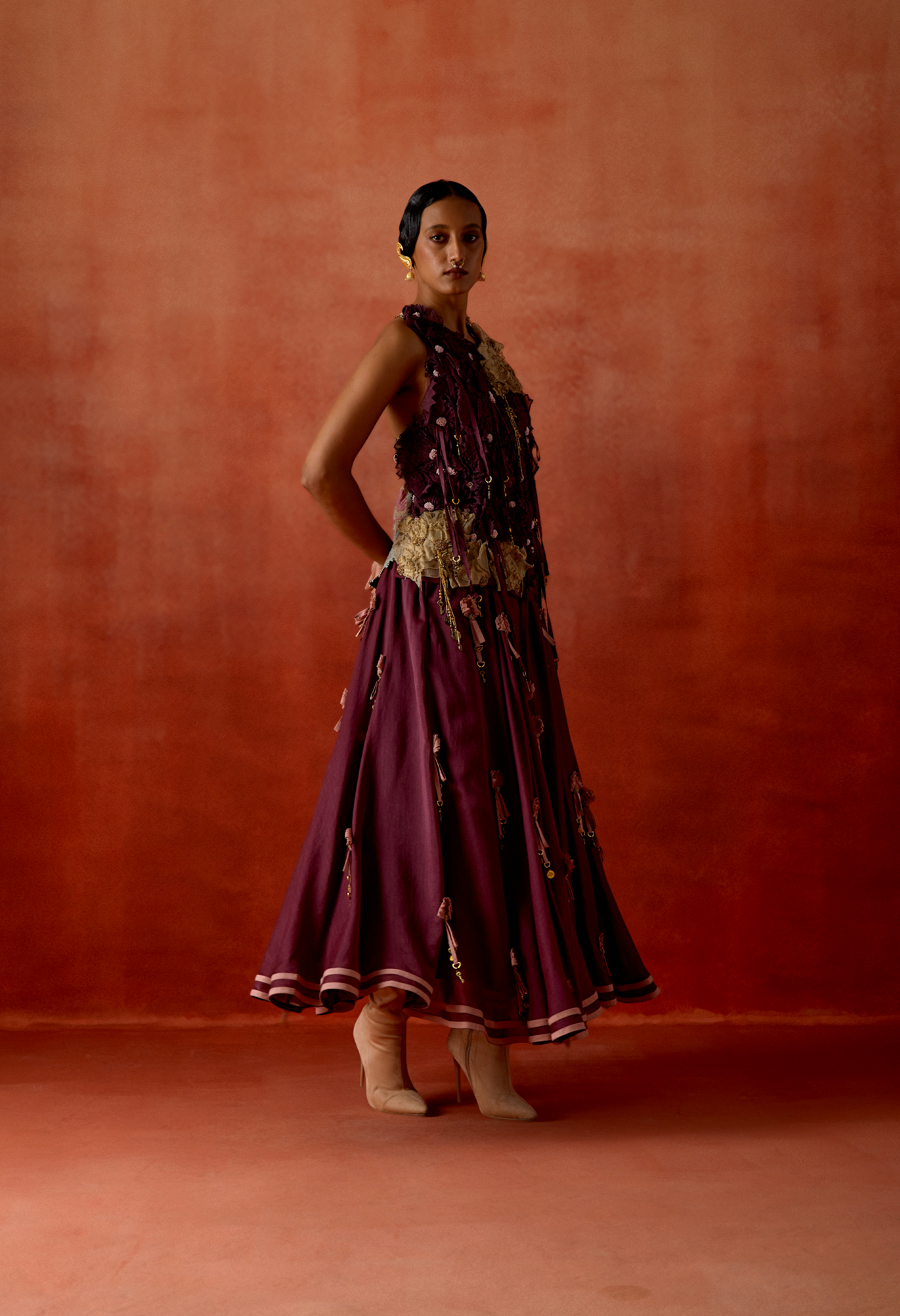 3D FLOWER RACER BACK JACKET WITH EMB FLOWER CIRCULAR SKIRT