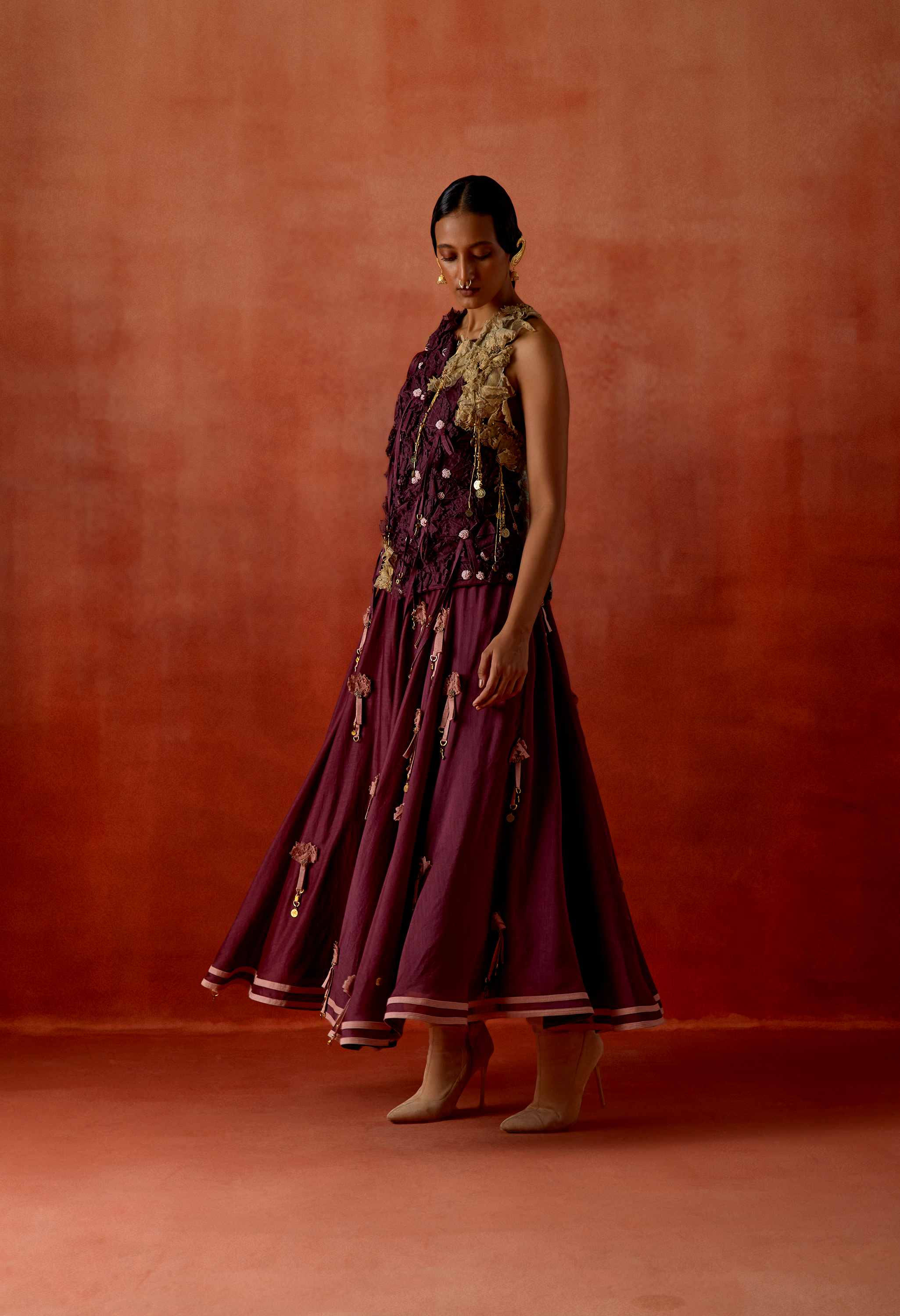 3D FLOWER RACER BACK JACKET WITH EMB FLOWER CIRCULAR SKIRT