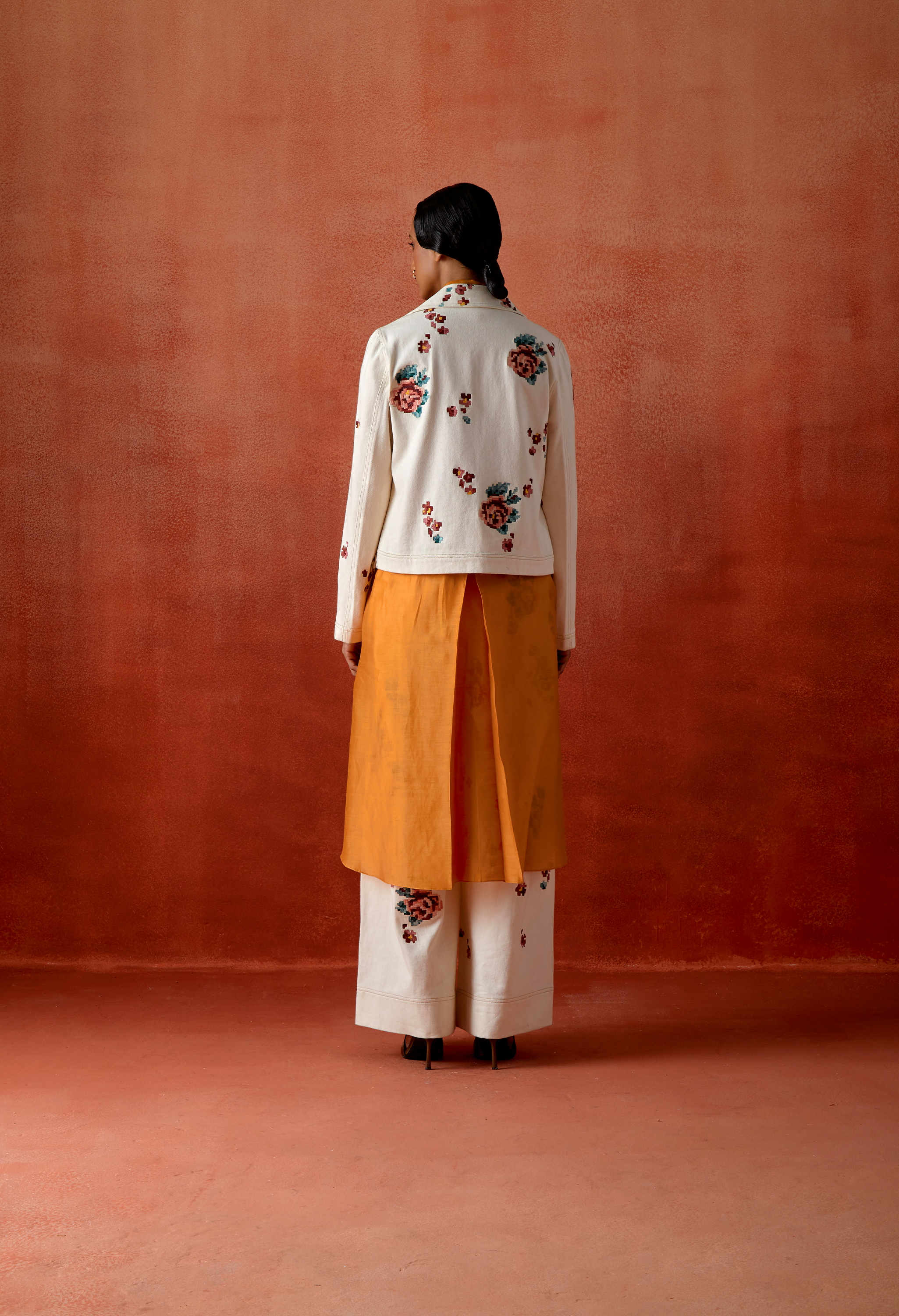 EMB DENIM BIKER JACKET WITH EMB DENIM PANTS + INNER EMB SHIRT