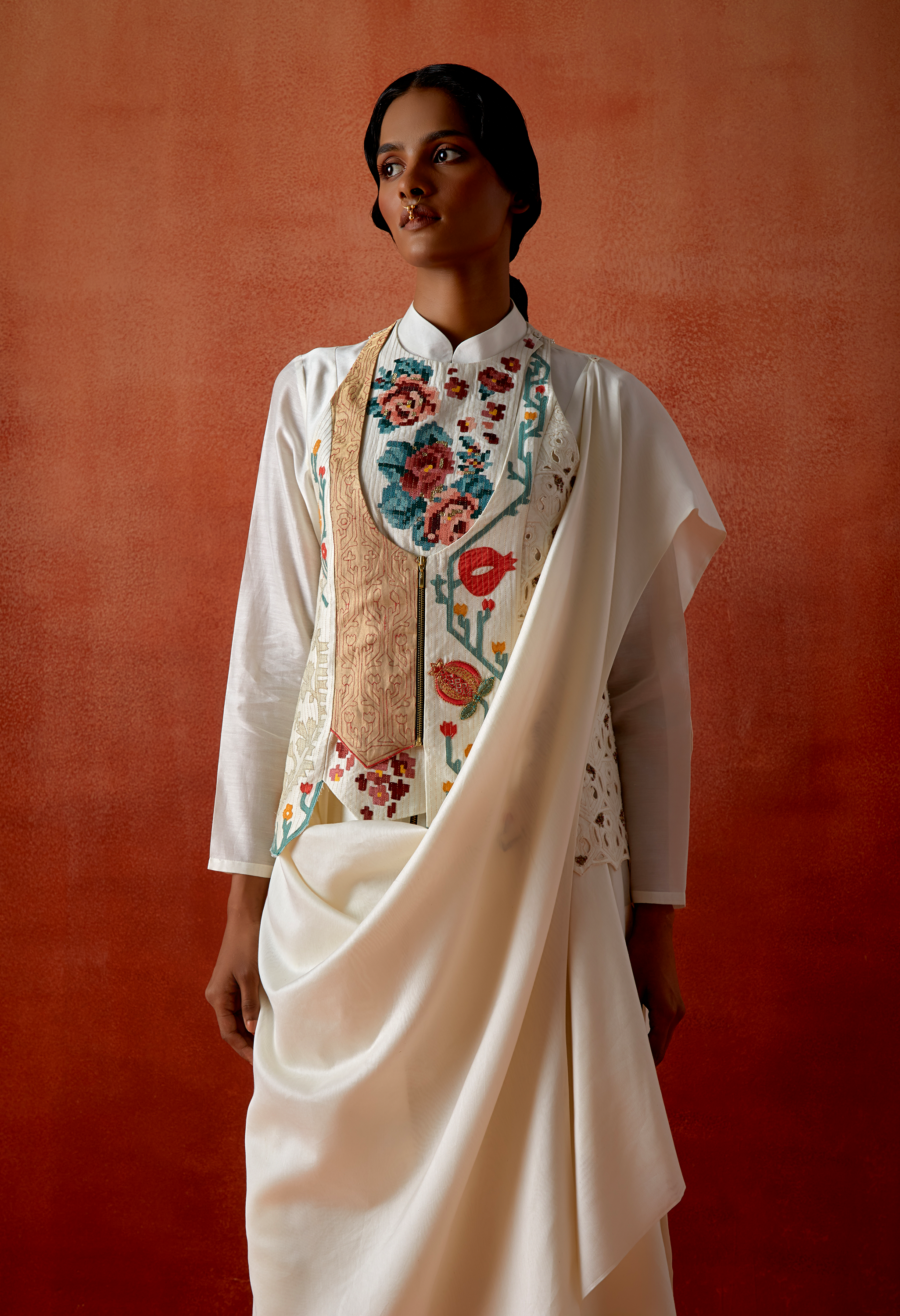 ANGRAKHA STYLE JACKET WITH ZIPPERED KURTA AND PANTS