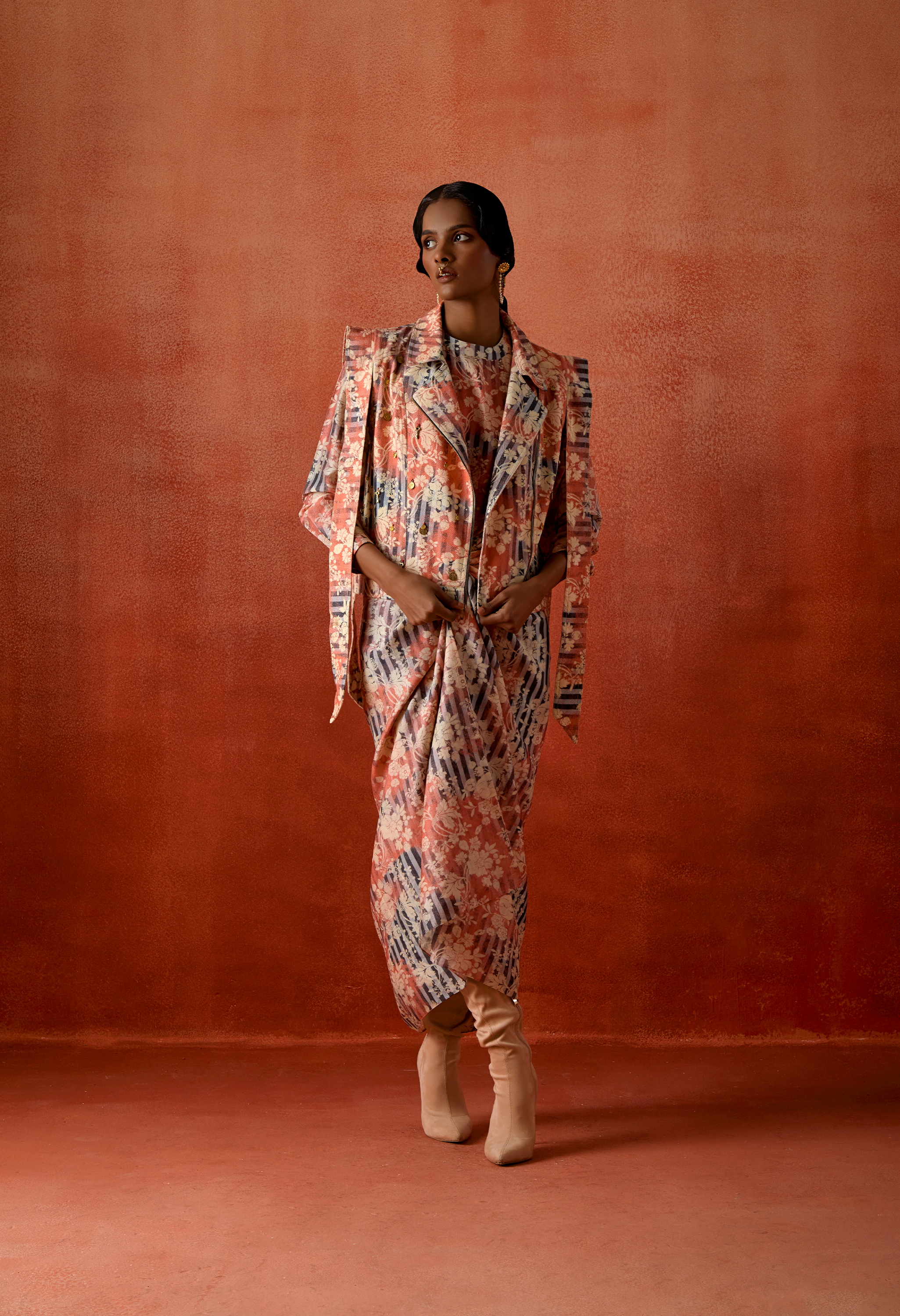 PRINTED BIKER JACKET WITH PULL UP DRESS