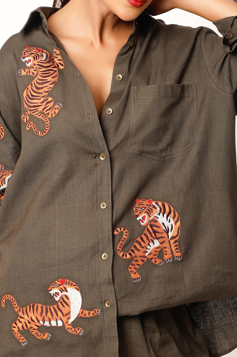 TIGER EMBROIDERED LINEN CO ORD