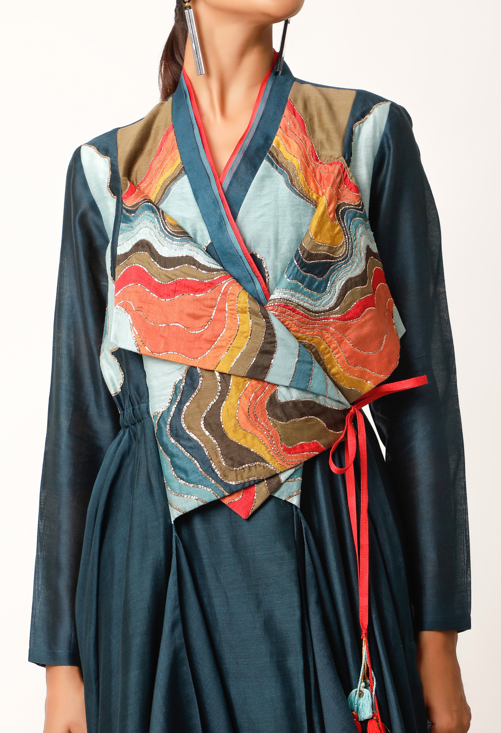 LANDSCAPE EMBROIDERED OVERLAP ANGRAKHA WITH PANTS