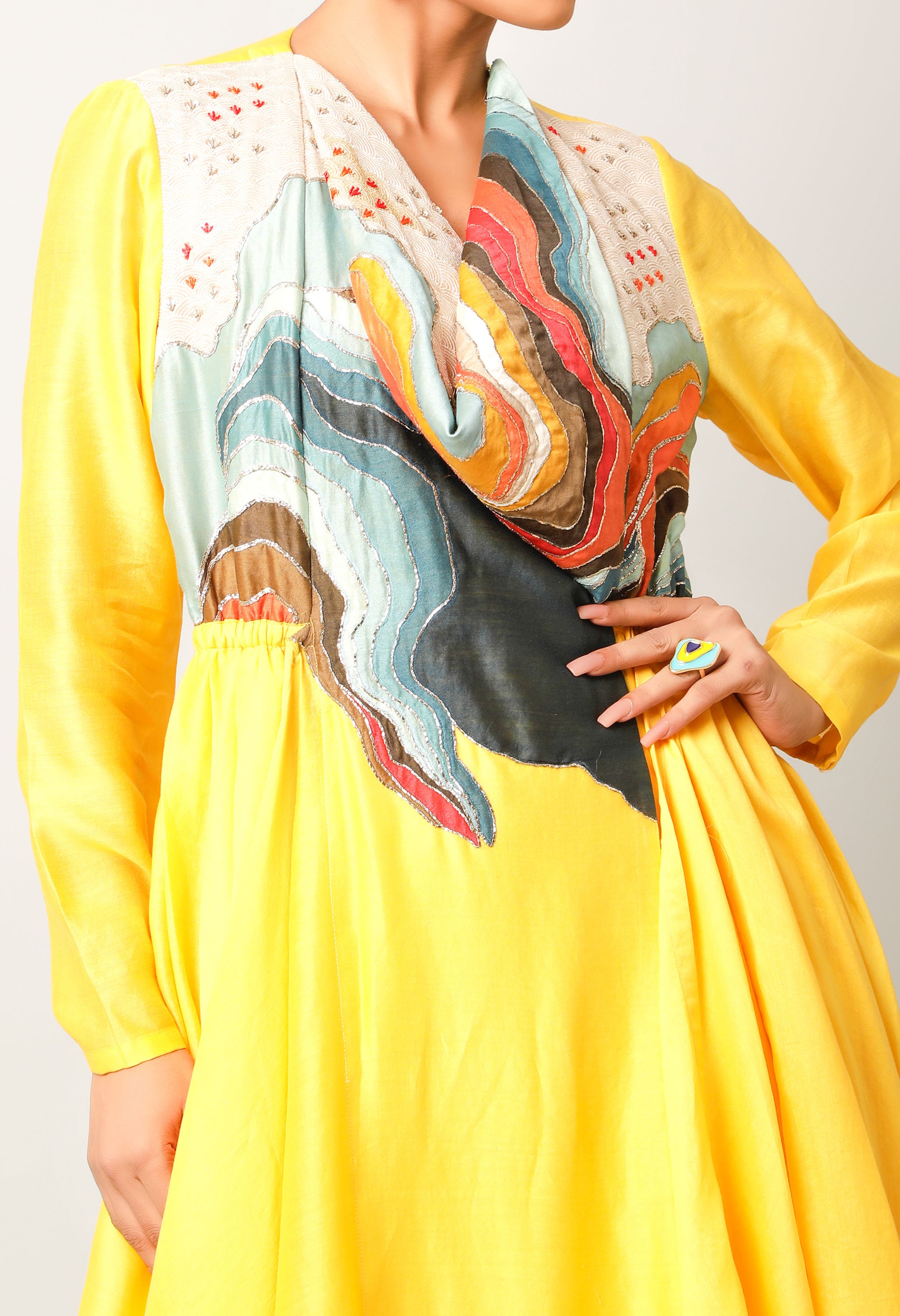 LANDSCAPE EMBROIDERED ZIPPERED ANGRAKHA WITH PANTS