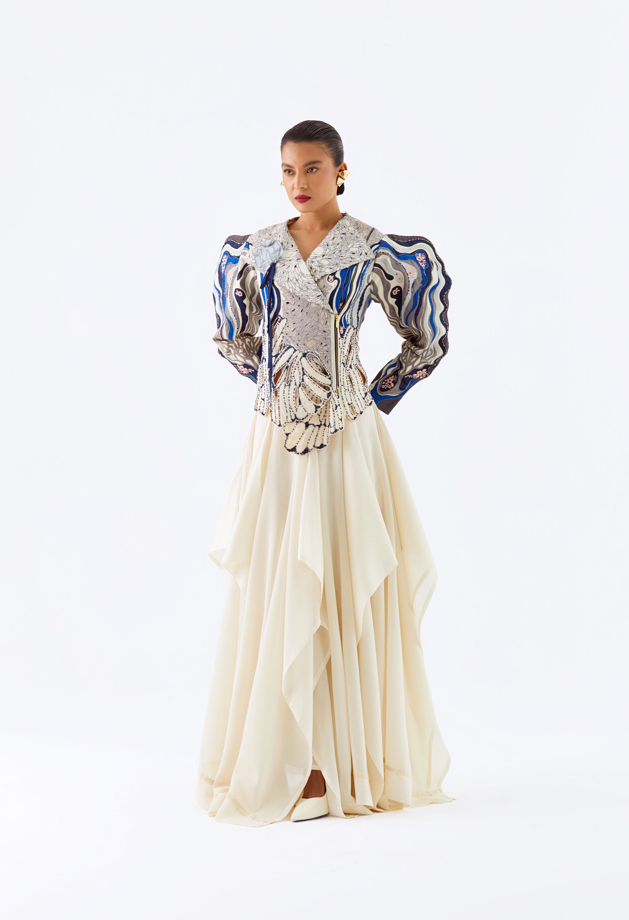 WHITE FOREST CUTWOR JACKET WITH CUTWORK SHORTS