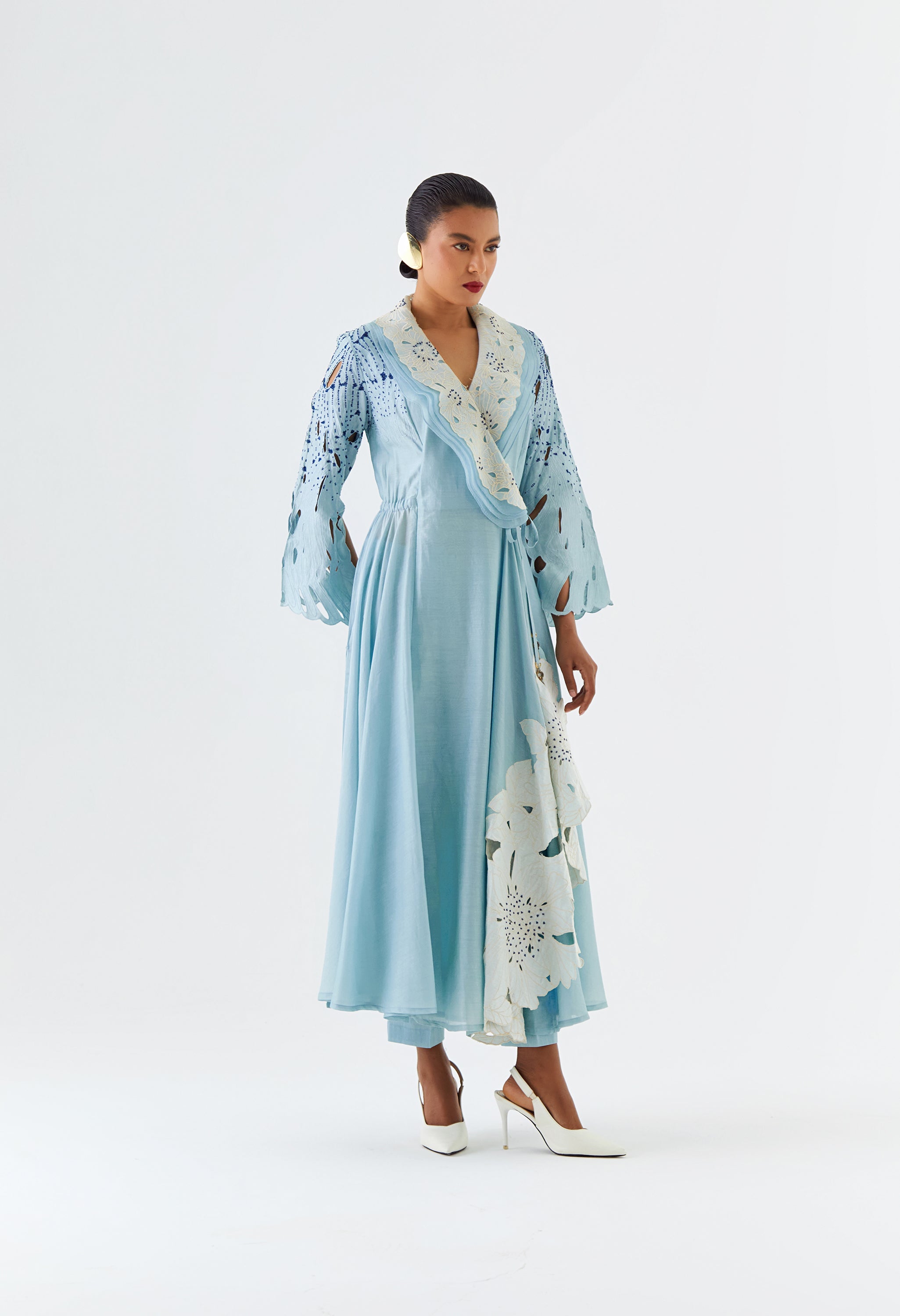 LAYERED COLLOR OVERLAP ANGRAKHA WITH PANTS