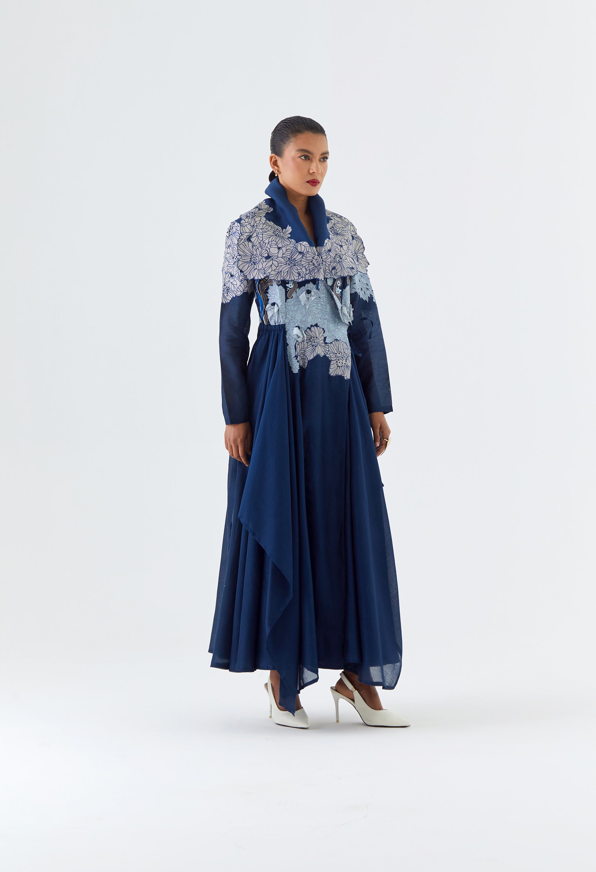 DRAPED COLLAR ANGRAKHA WITH PANTS