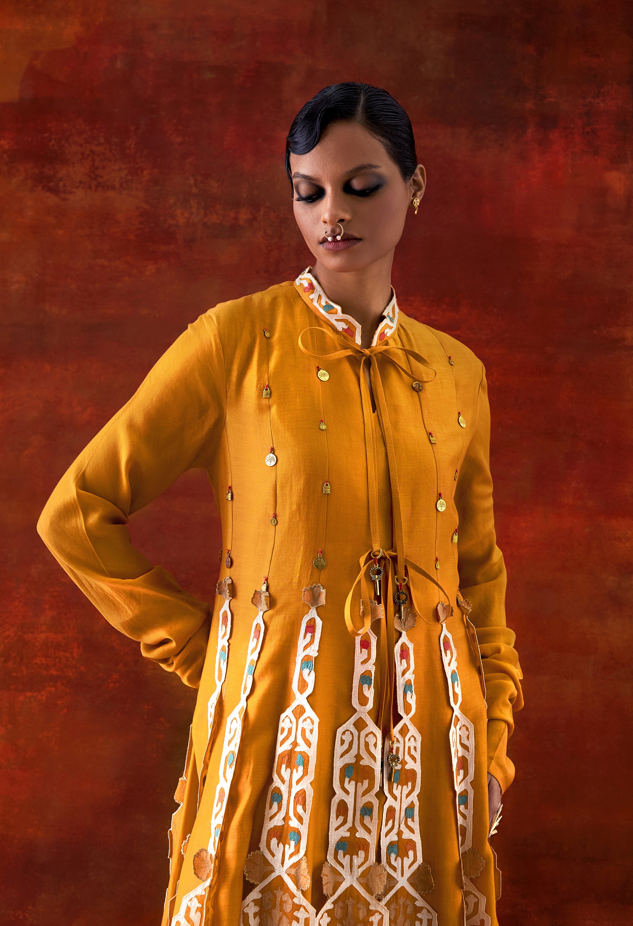 EMBROIDERED KALIDAR WITH SLEEVLESS INNER