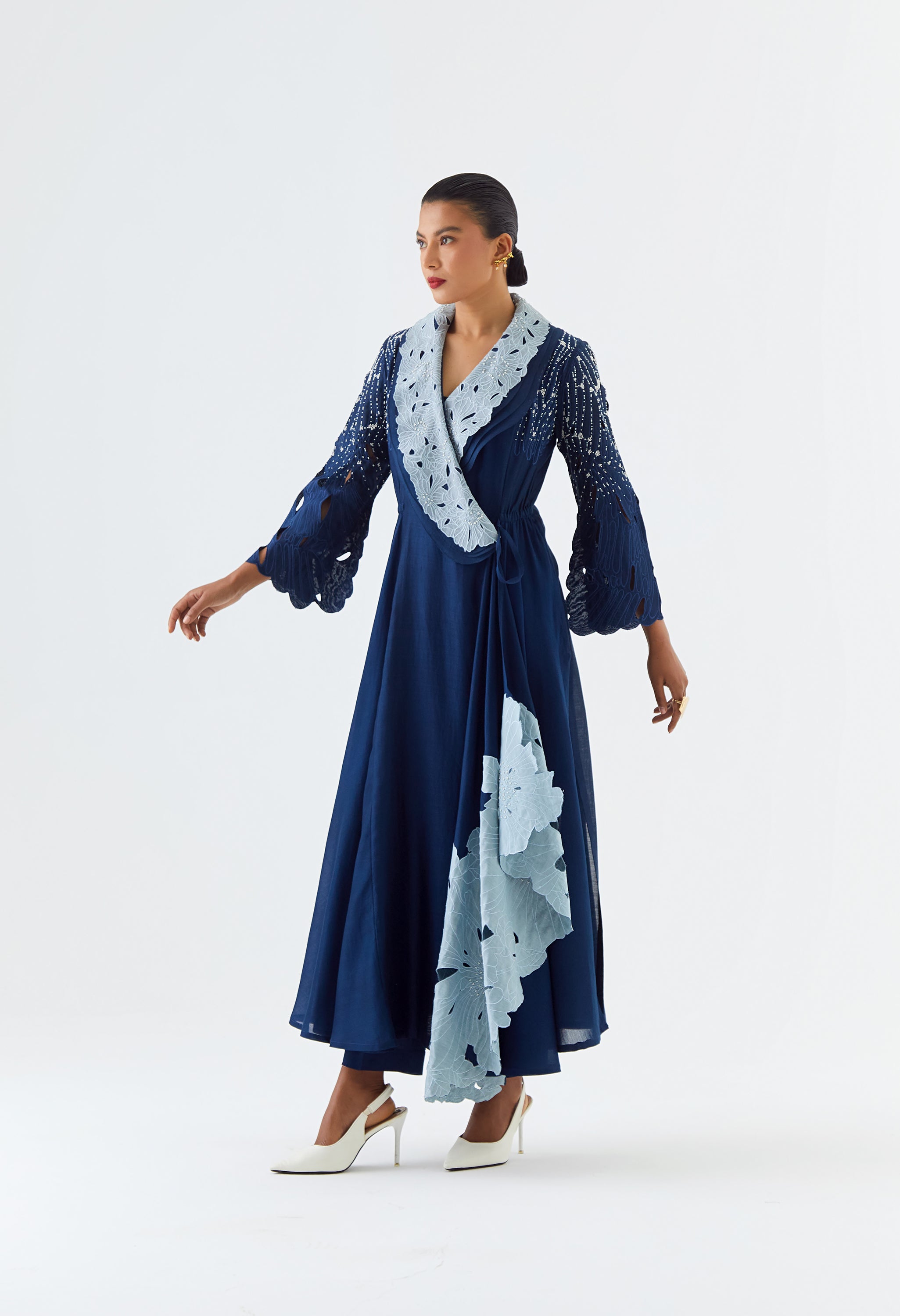 LAYERED COLLOR OVERLAP ANGRAKHA WITH PANTS