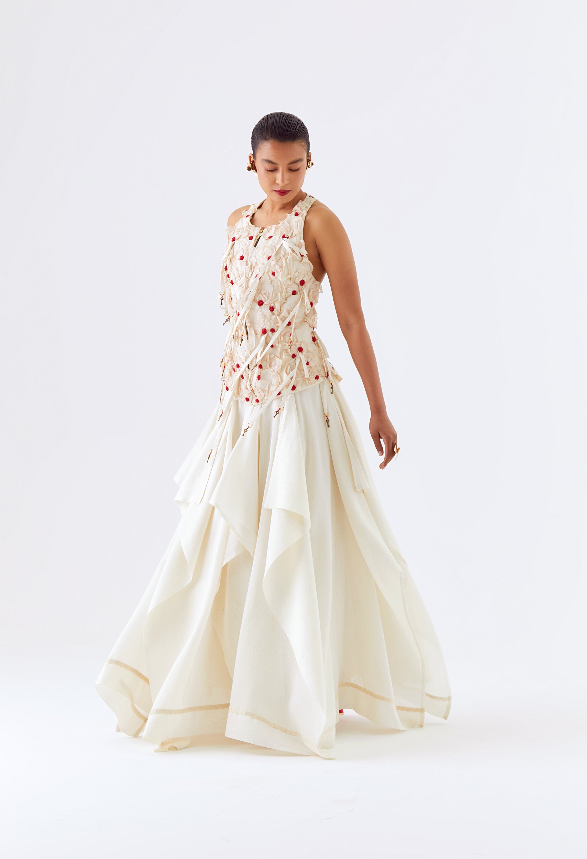 BLOSSOM JACKET SET WITH BIG FLOWER CUTWORK SKIRT