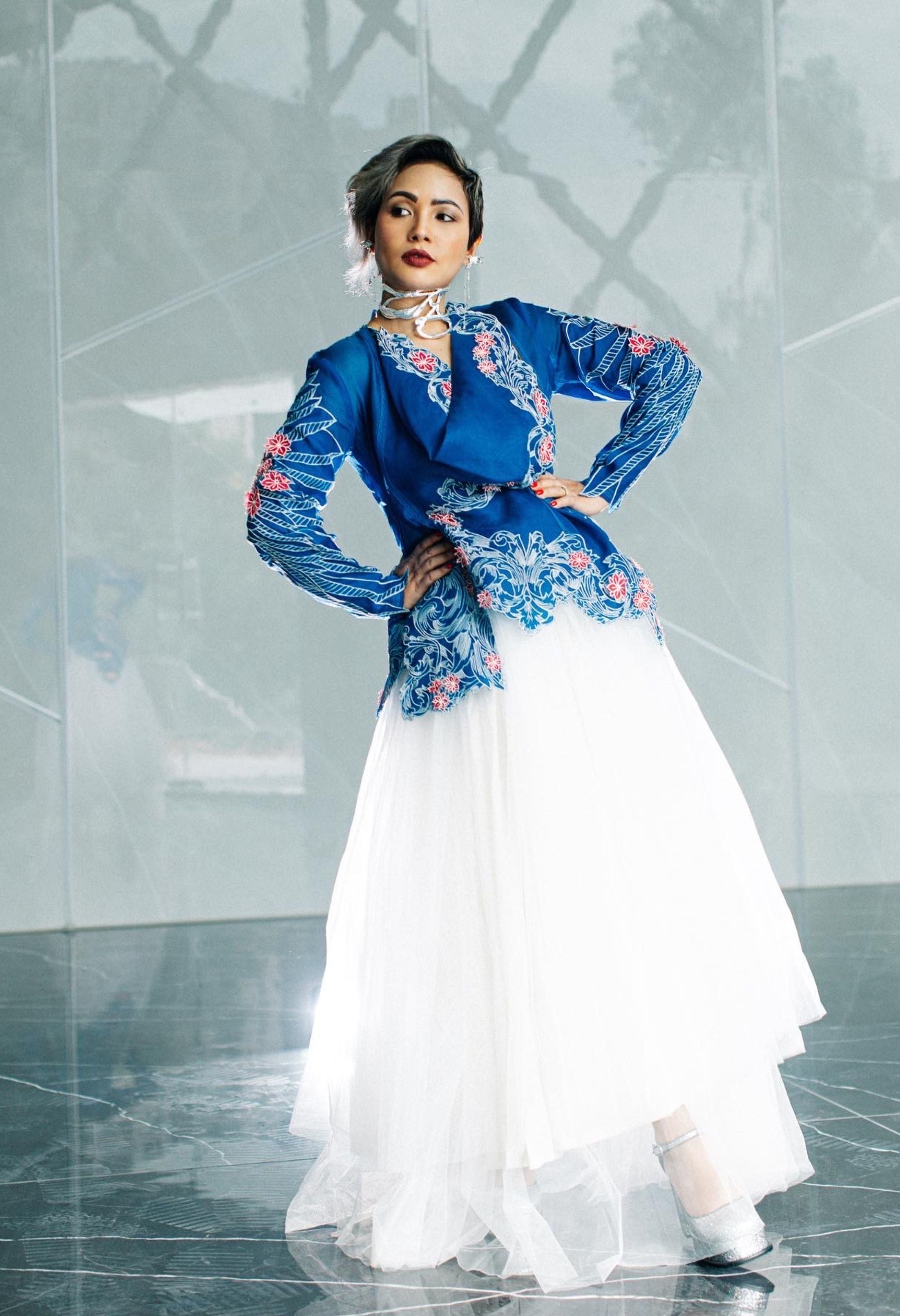 EMB COWL NECK ORGANZA JACKET WITH WING DETAILING ON THE SLEEVES