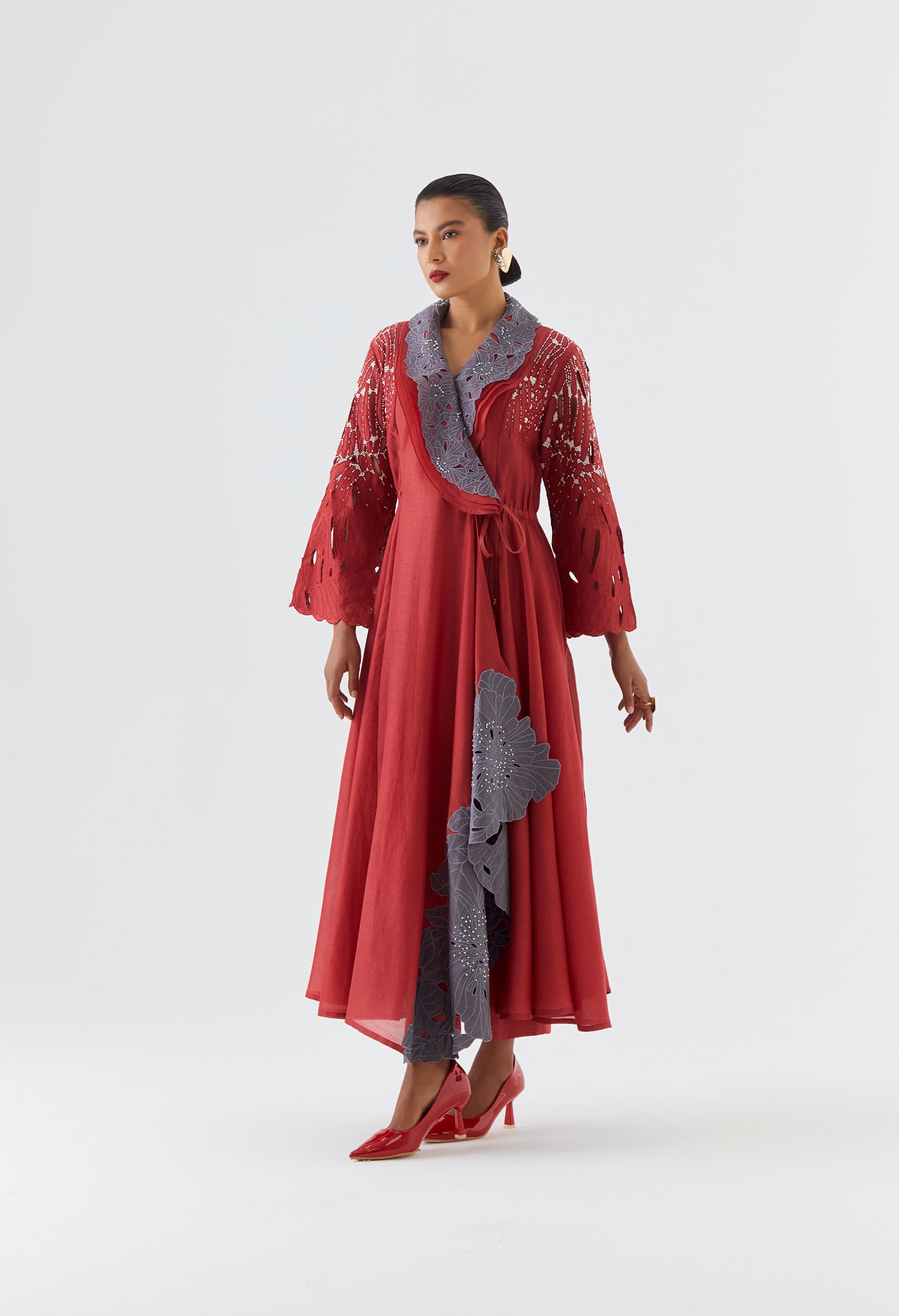 LAYERED COLLOR OVERLAP ANGRAKHA WITH PANTS