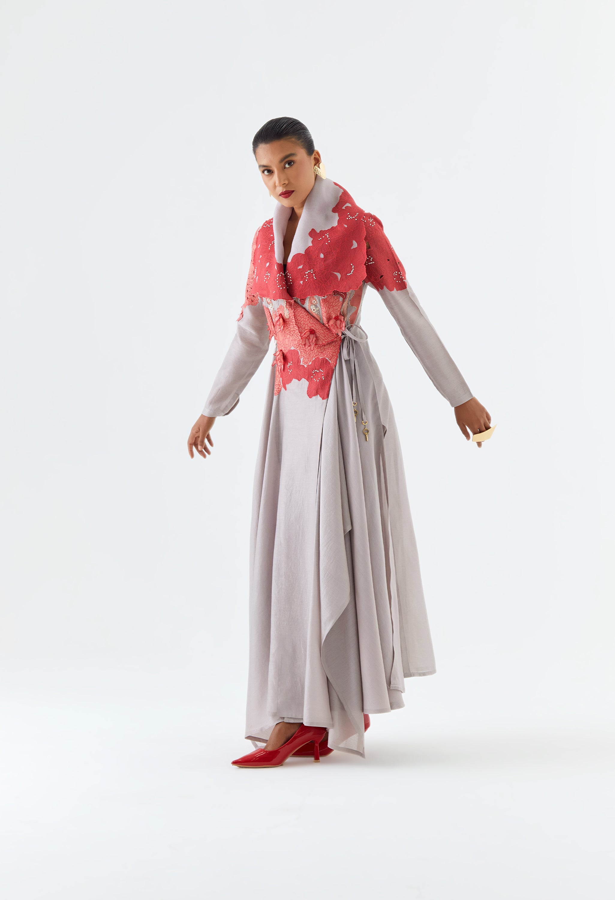 DRAPED COLLAR ANGRAKHA WITH PANTS