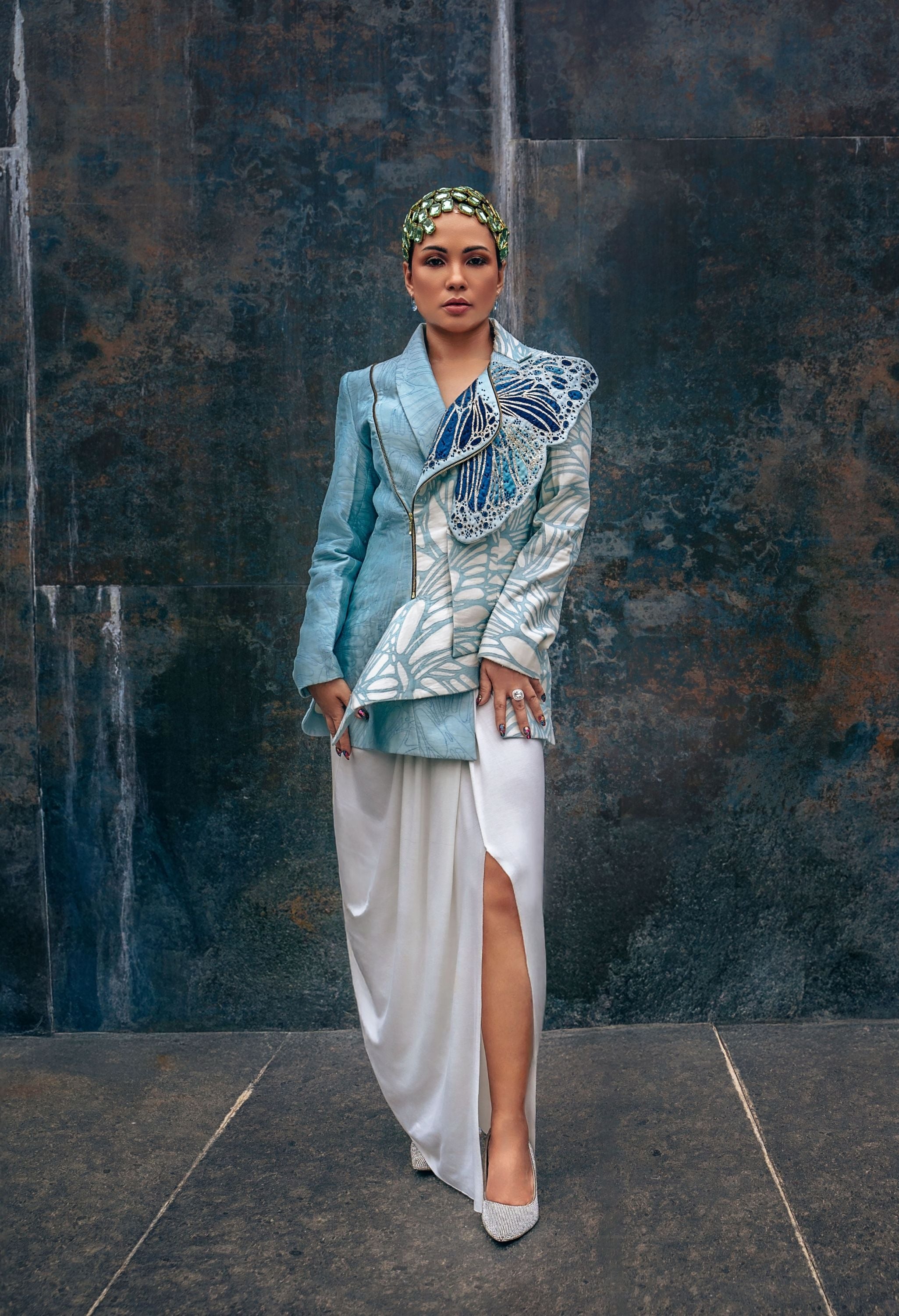 QUILTED JACKET WITH EMBROIDERED BUTTERFLY DETAILING