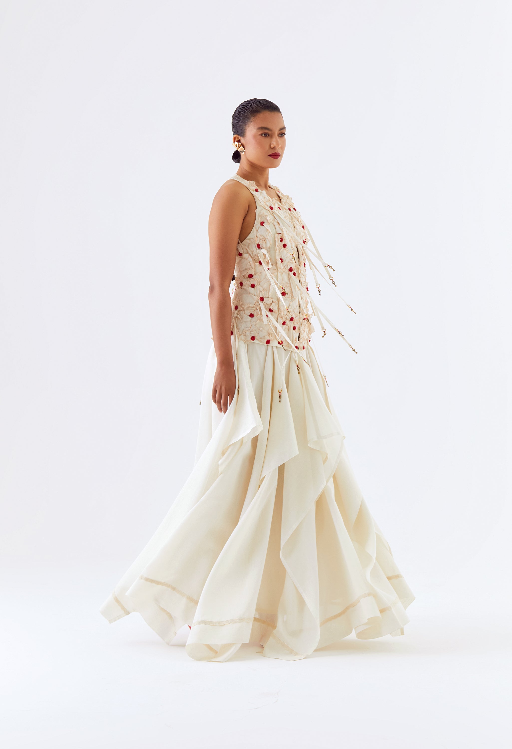 BLOSSOM JACKET SET WITH BIG FLOWER CUTWORK SKIRT