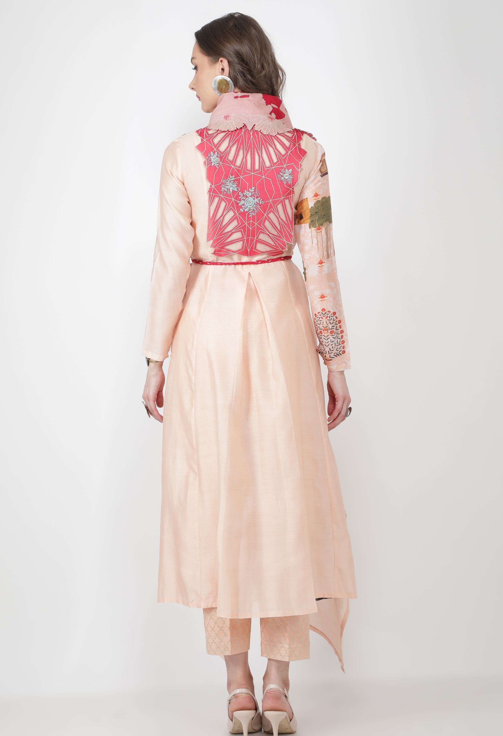 EMB DRAPED COLLAR ANGRAKHA WITH PANTS