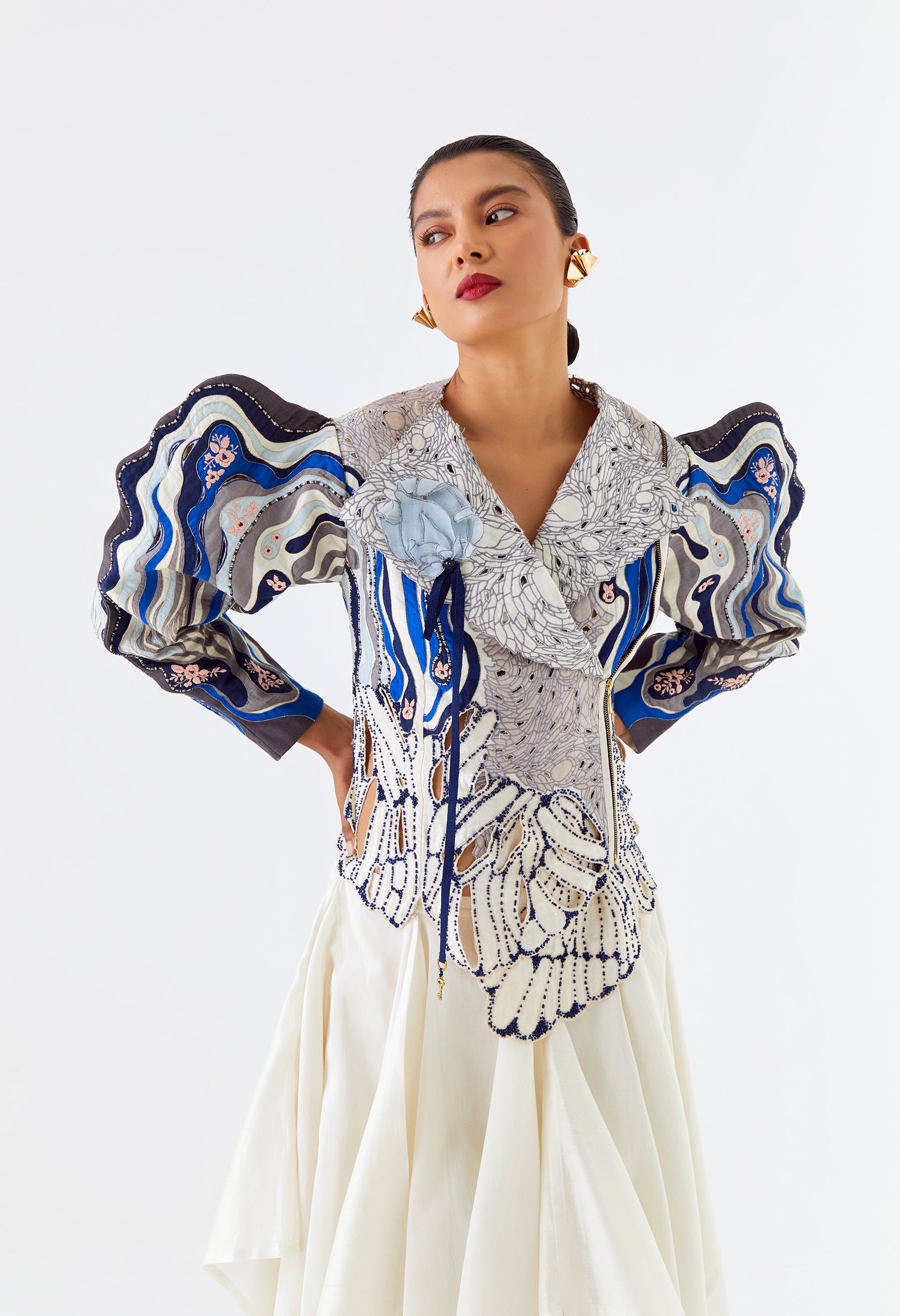 WHITE FOREST CUTWOR JACKET WITH CUTWORK SHORTS