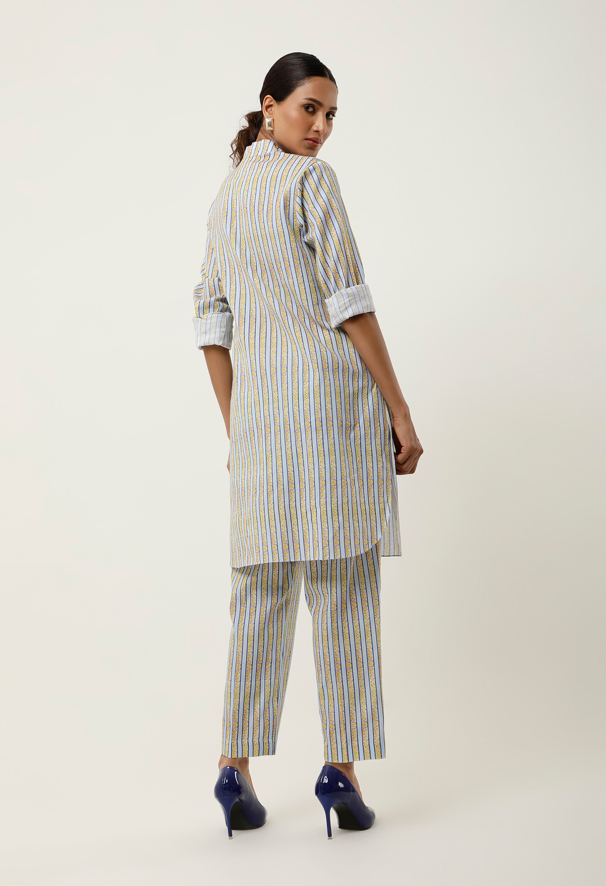 STRIPED PRINTED ASSYMTRICAL CO ORD