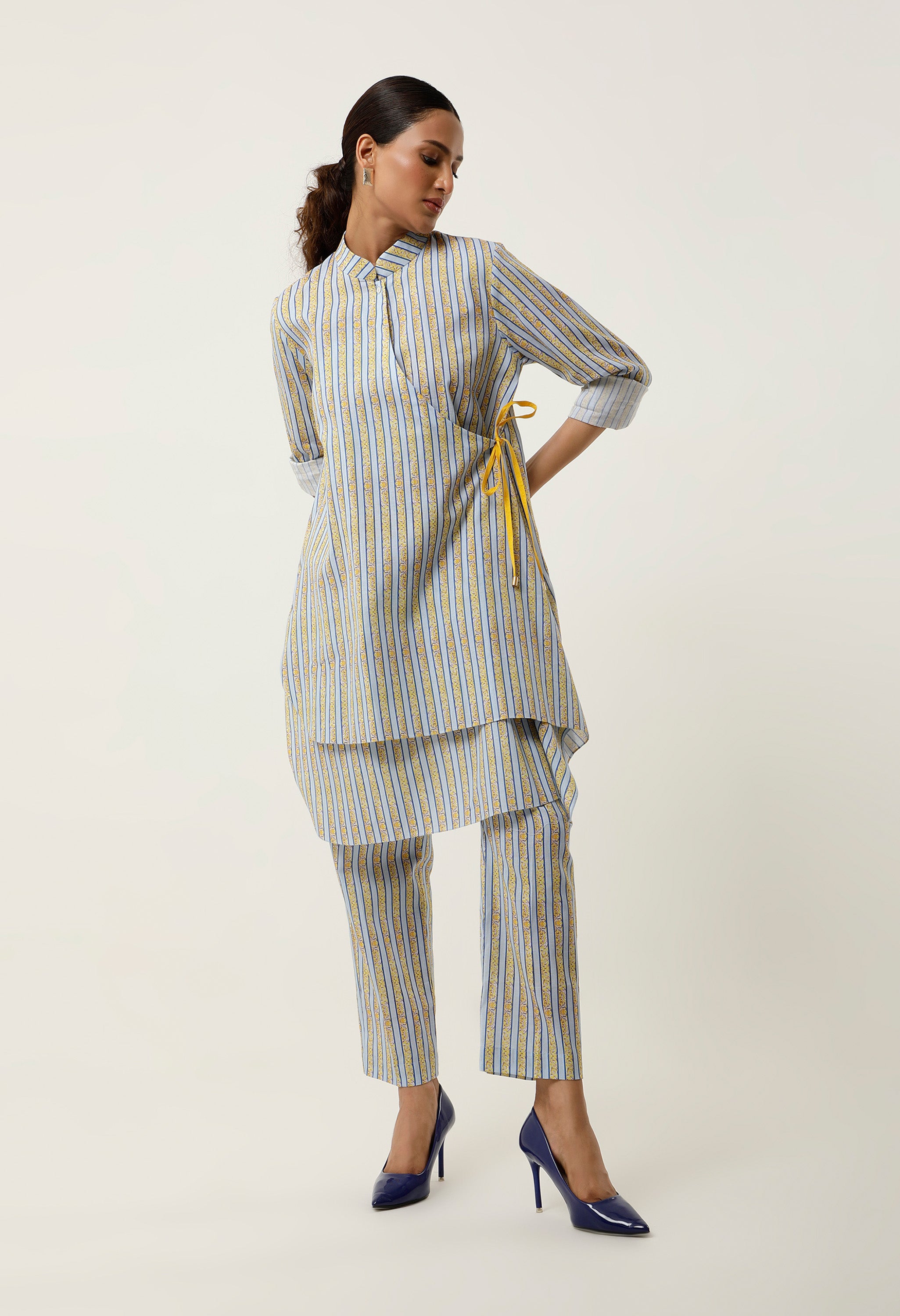 STRIPED PRINTED ASSYMTRICAL CO ORD