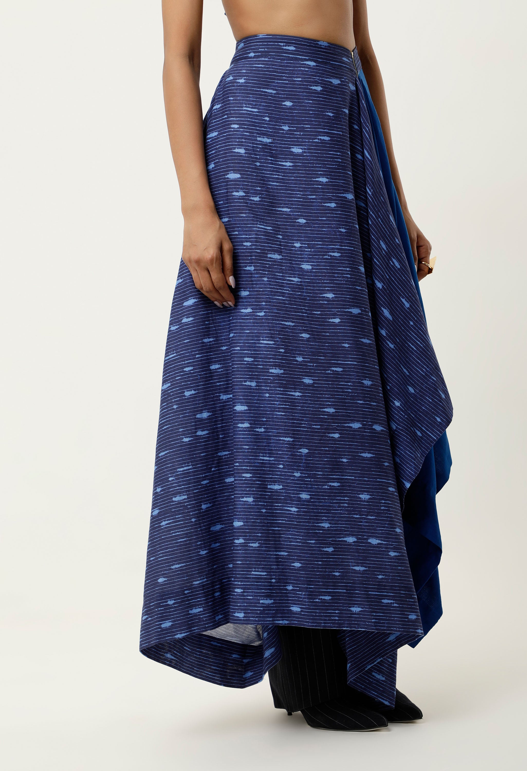 ASSYMETRICAL HALF PRINTED LINEN SKIRT