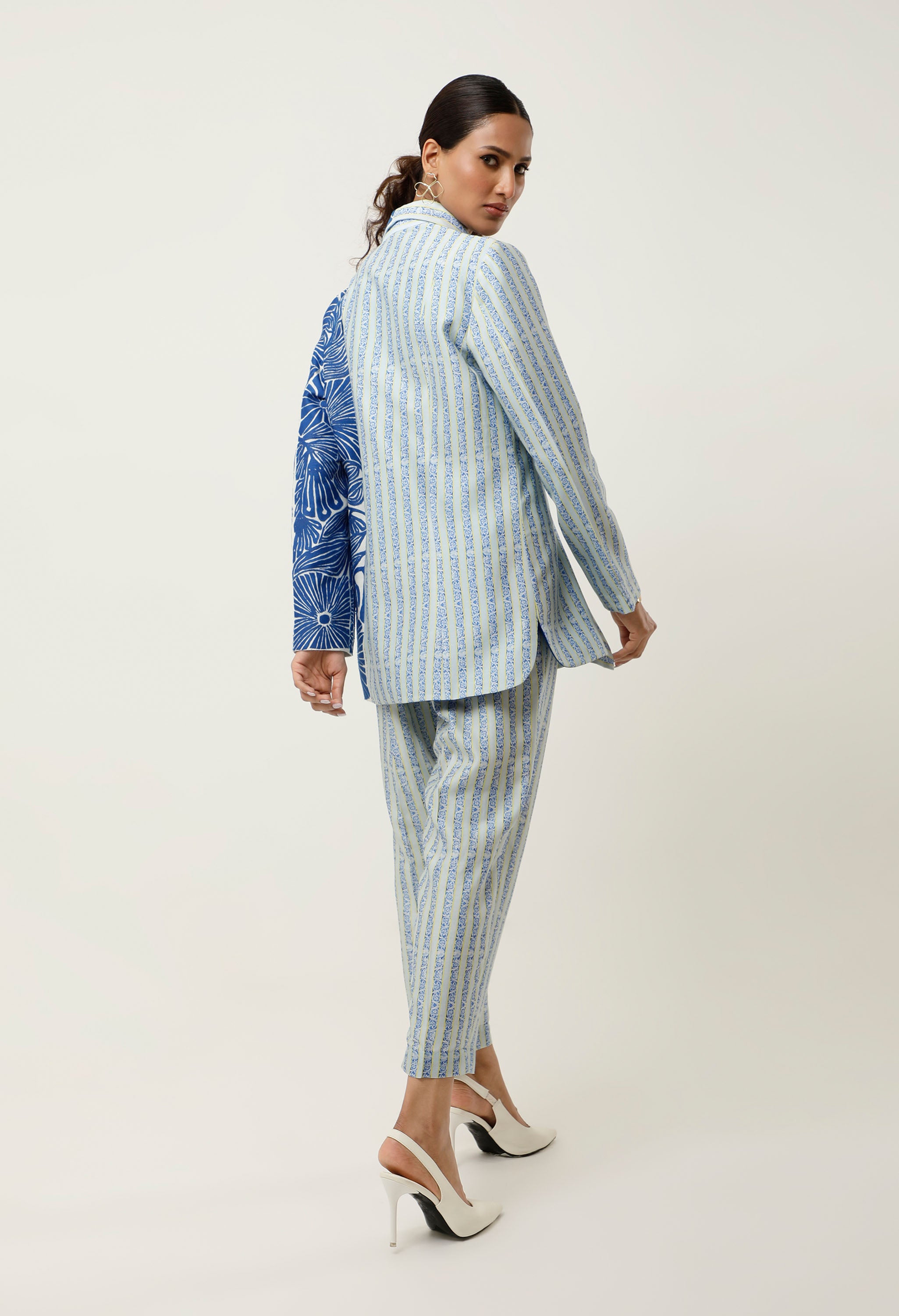 STRIPED PRINTED/EMB CHANDERI JACKET WITH PANTS