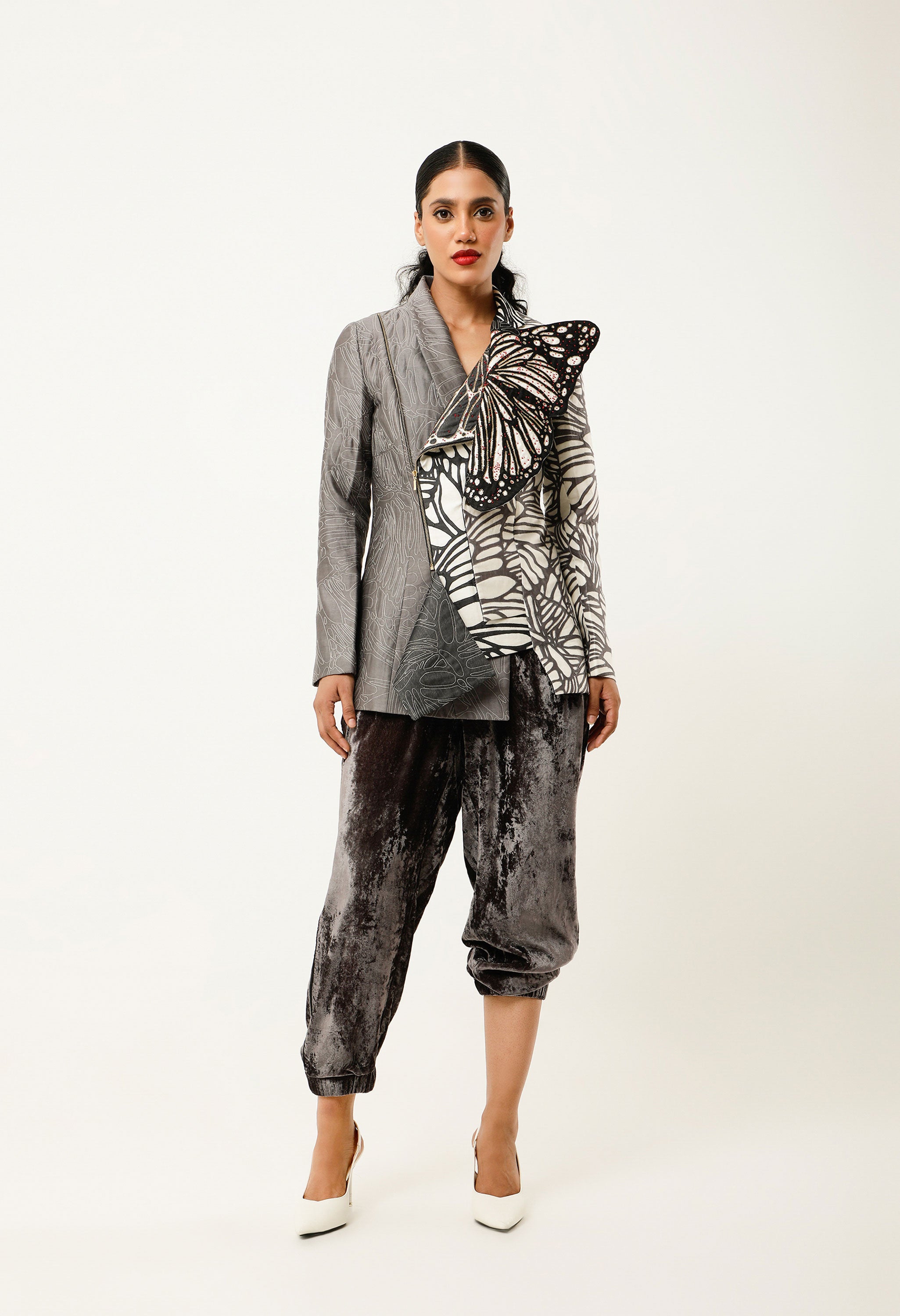 QUILTED JACKET WITH EMBROIDERED BUTTERFLY DETAILING
