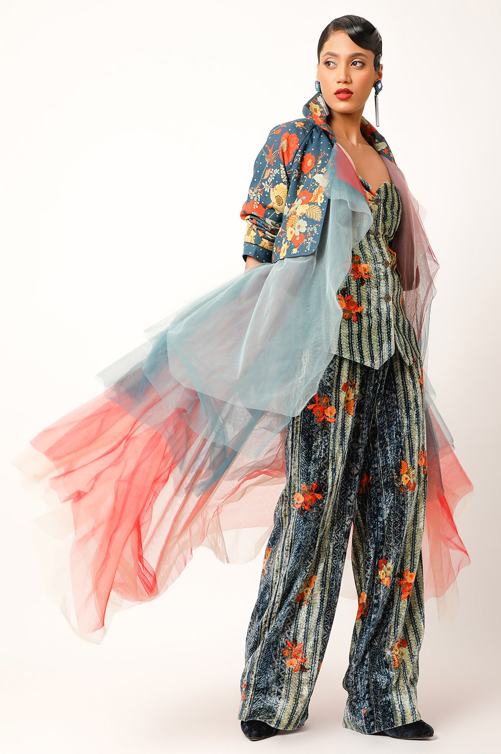 PRINTED TULLE TRENCH