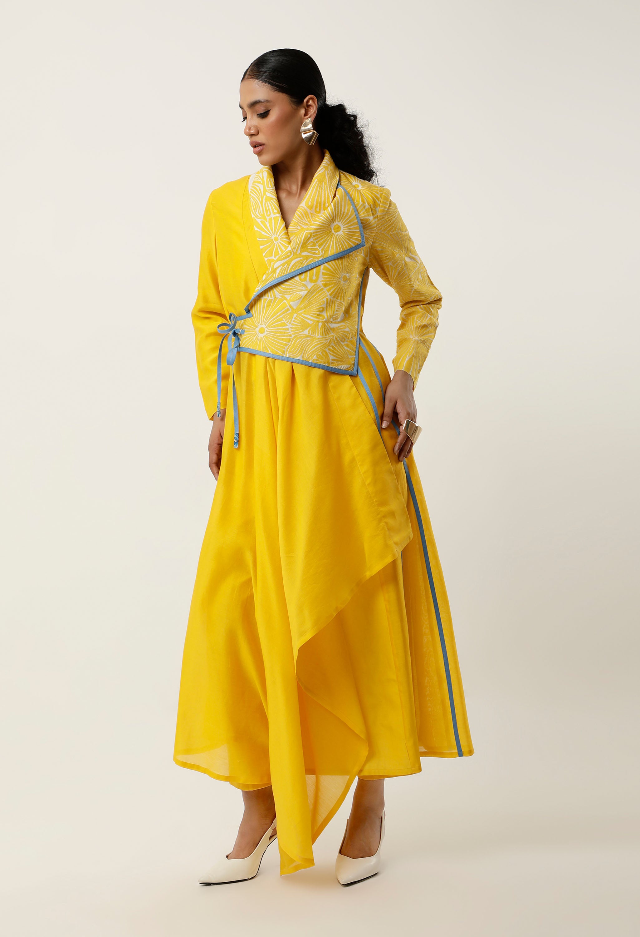 ASSYMTRICAL OVERLAP ANGRAKHA WITH CUTWORK EMB AND PANTS
