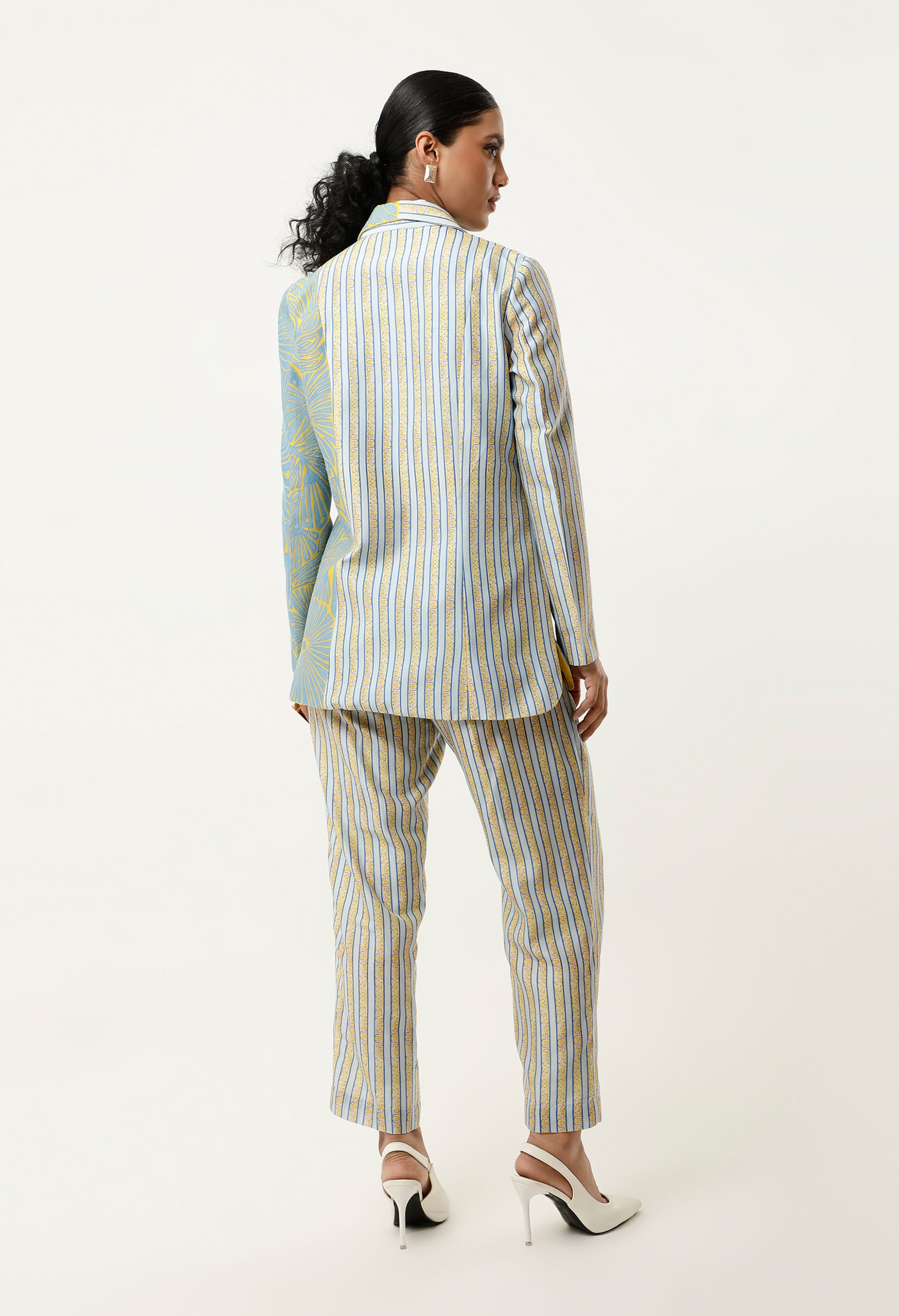 STRIPED PRINTED/EMB CHANDERI JACKET WITH PANTS