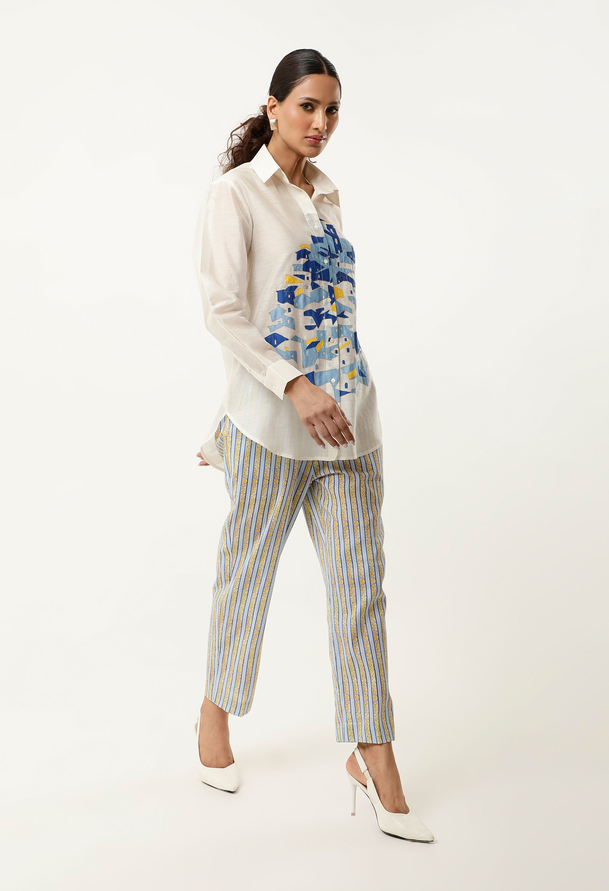 HOUSE EMB SHIRT WITH STRIPED PANTS