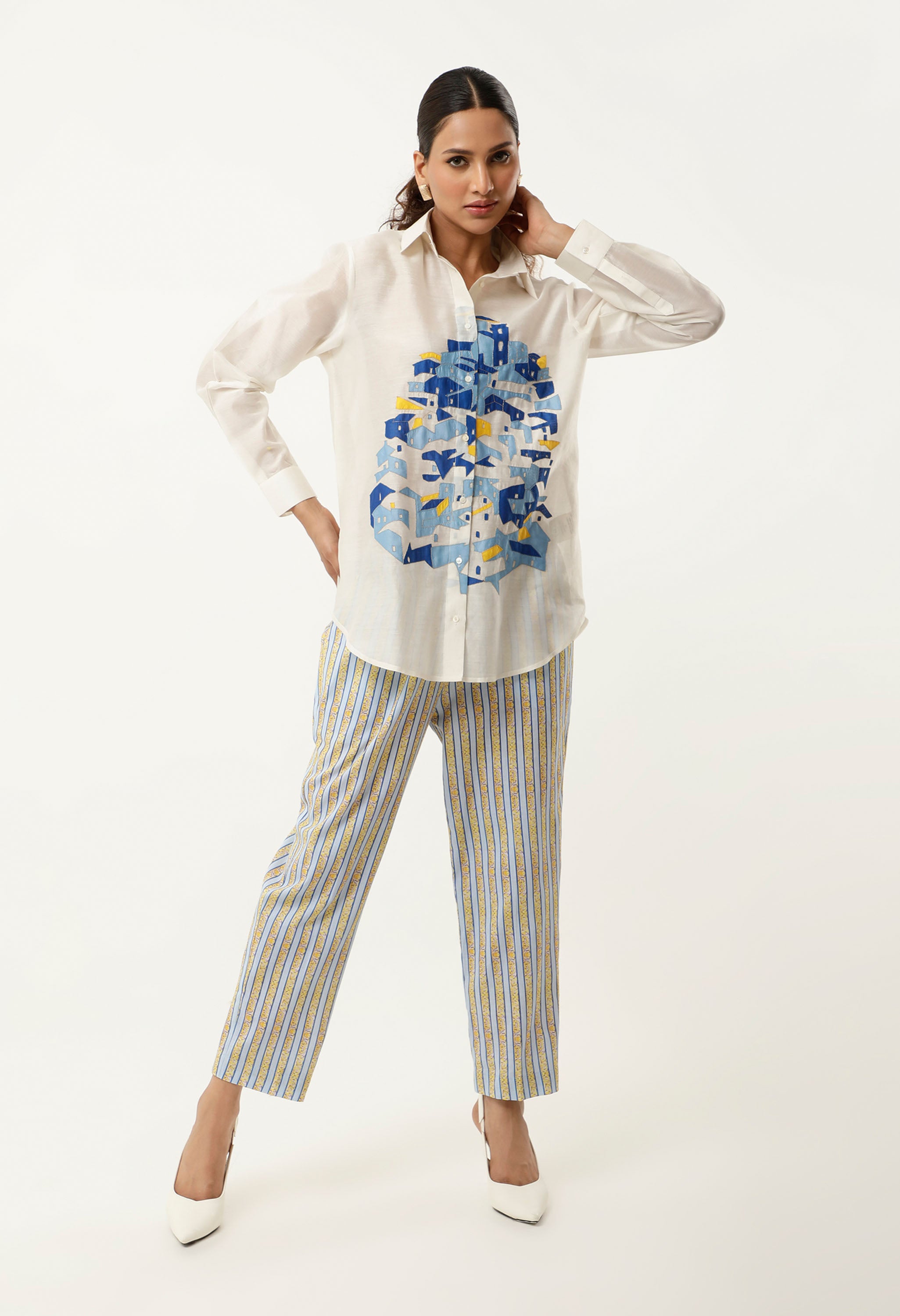 HOUSE EMB SHIRT WITH STRIPED PANTS