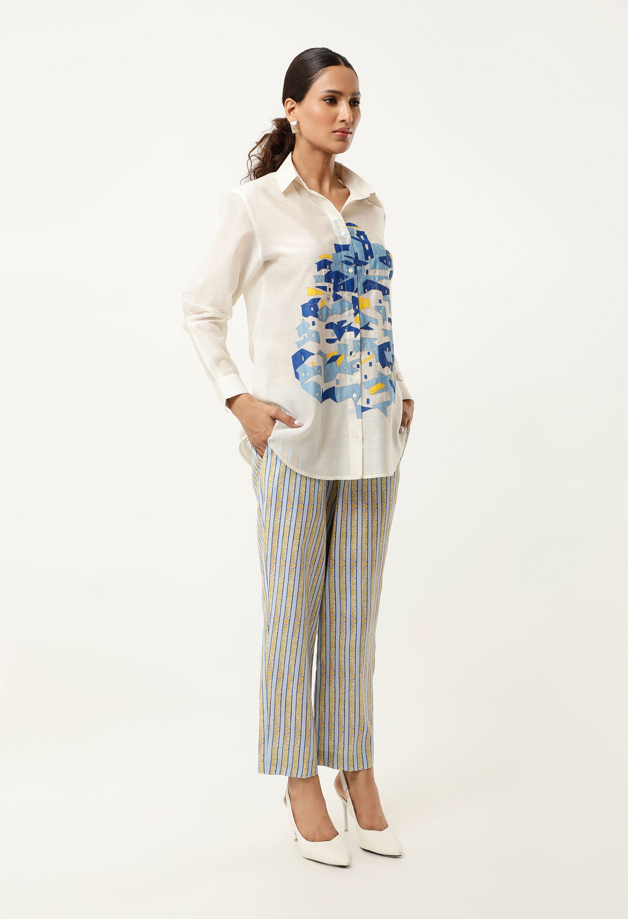 HOUSE EMB SHIRT WITH STRIPED PANTS