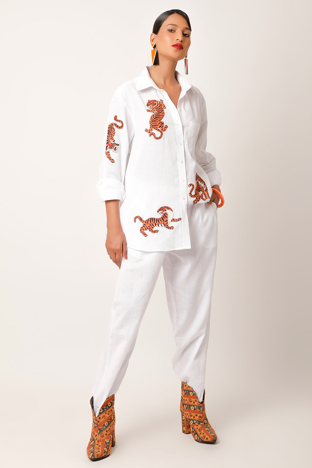 TIGER EMBROIDERED LINEN CO ORD