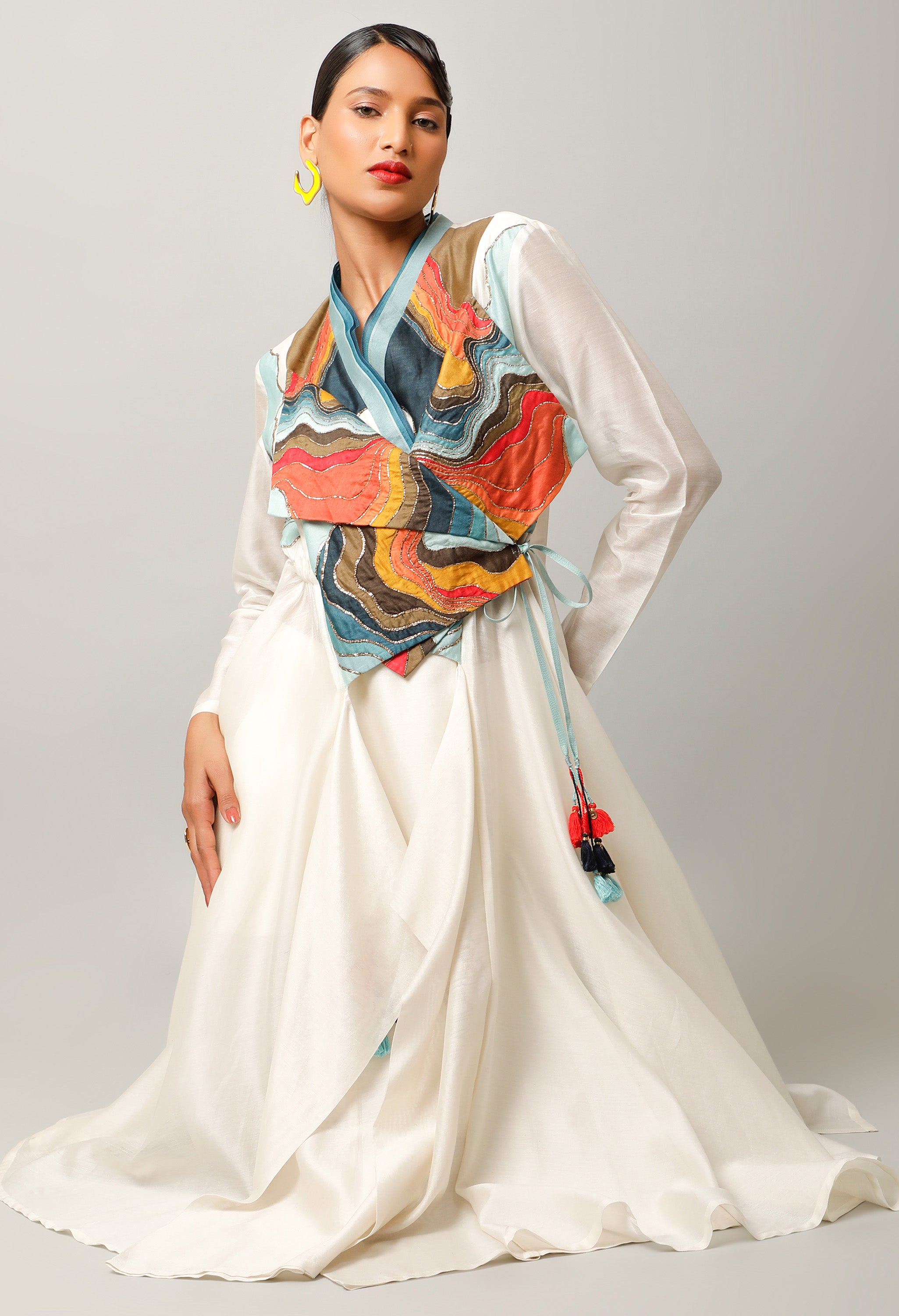 LANDSCAPE EMBROIDERED OVERLAP ANGRAKHA WITH PANTS